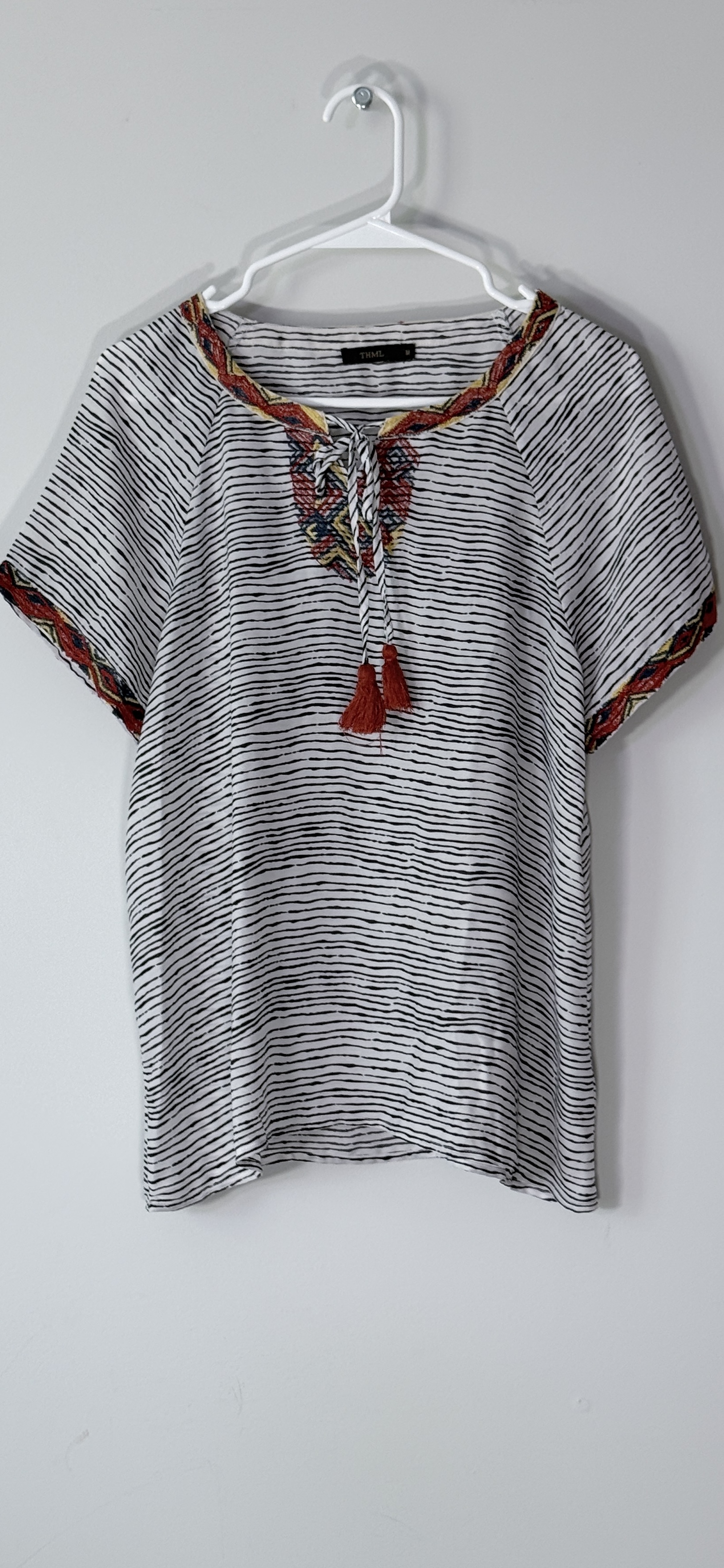 THML Short-Sleeve Bohemian-Style Peasant Blouse thumbnail 3