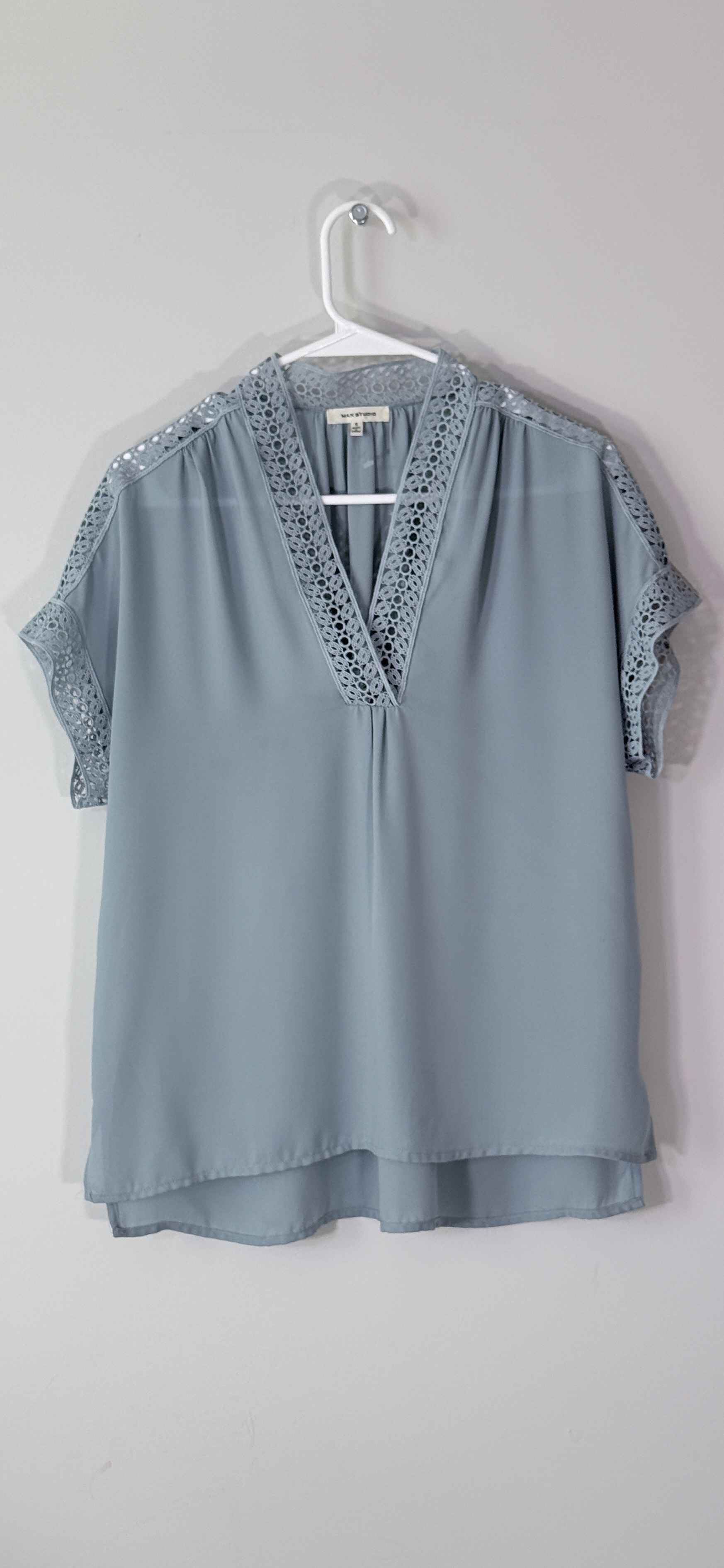 Max Studio Short-Sleeve Lace-Trim V-neck Blouse thumbnail 3