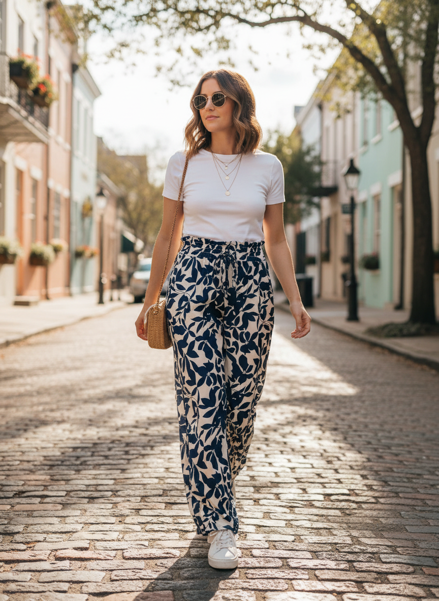 Sylviya Women's Romantic Plant Printed Wide-Leg Pants - Image 1