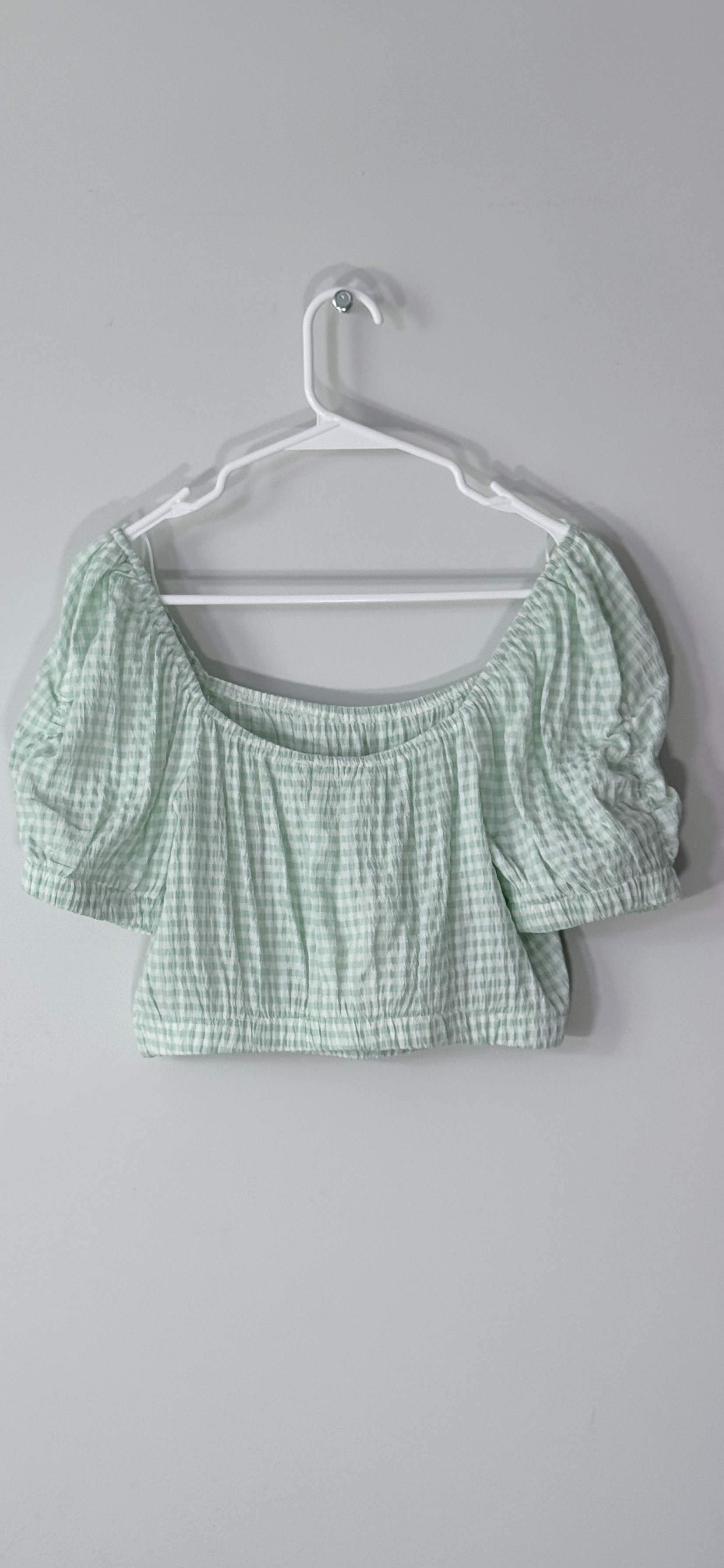 Elodie Mint Green Gingham Puff Sleeve Crop Top thumbnail 4