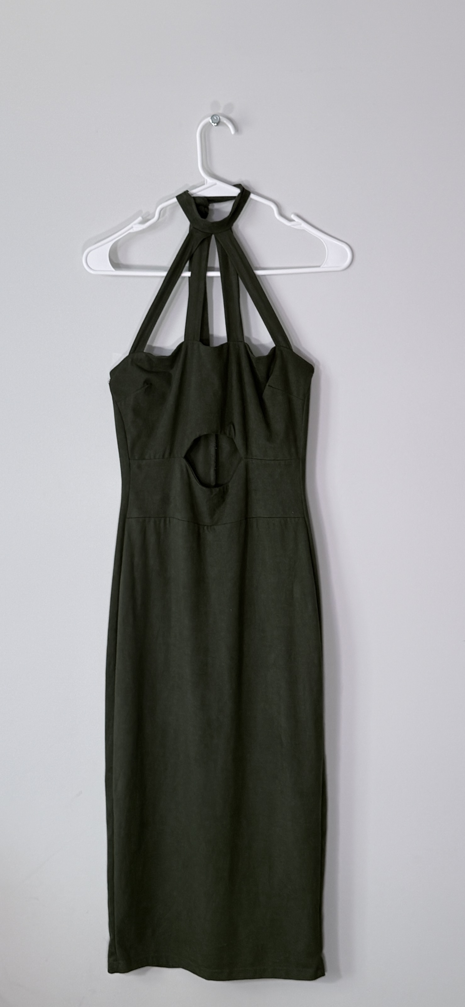 Fashion Nova Olive Green Faux-Suede Bodycon Midi Dress thumbnail 3