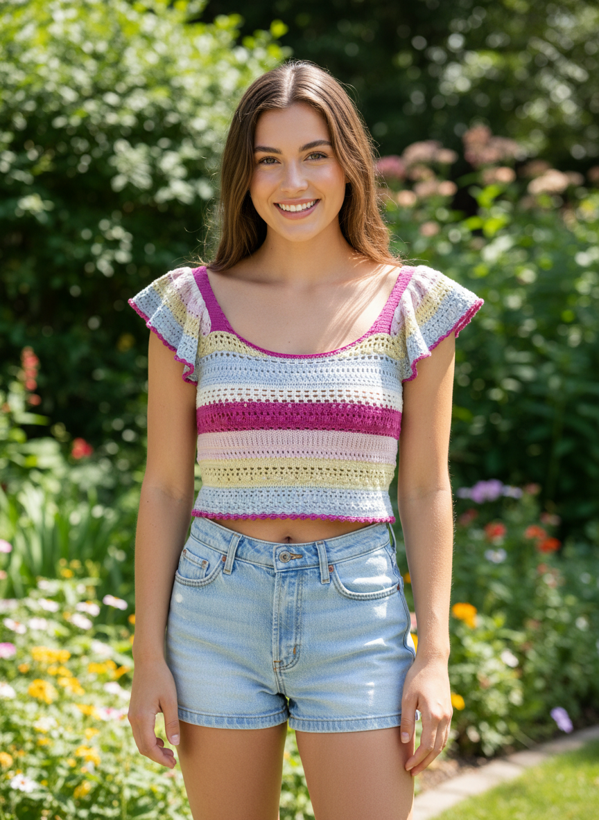 Sincerely Jules Striped Crochet Crop Top thumbnail 2