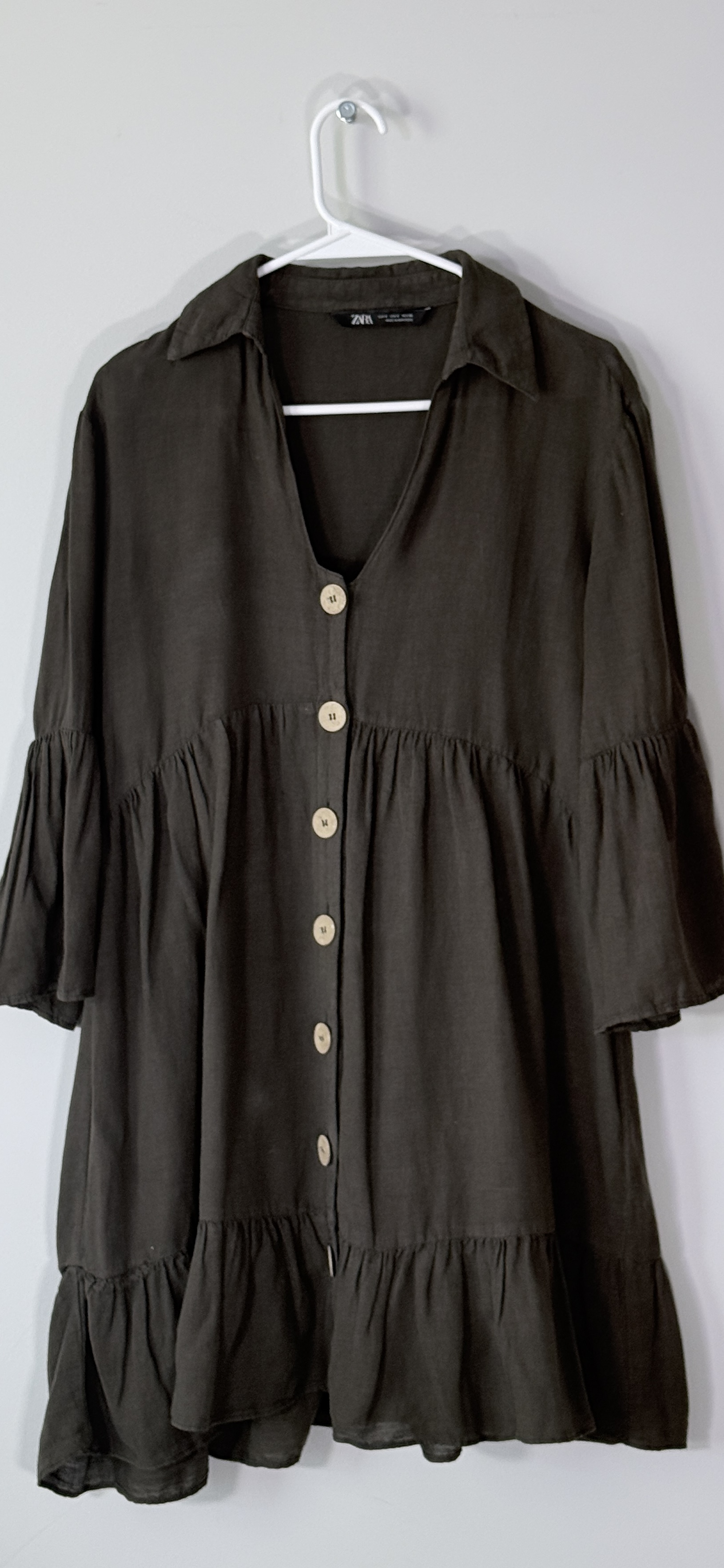 Zara Oversized Linen-Blend Buttoned Mini Tunic Dress thumbnail 3