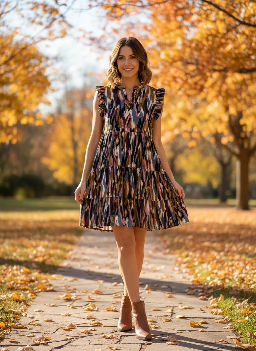 THML Multicolor Ikat Tiered Mini Dress - Image 1