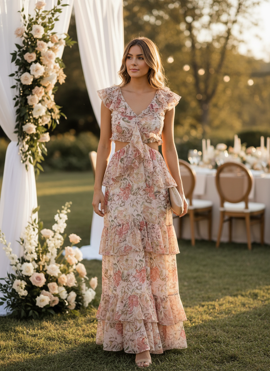 WAYF Milan Ruffled Cutout Maxi Dress thumbnail 2