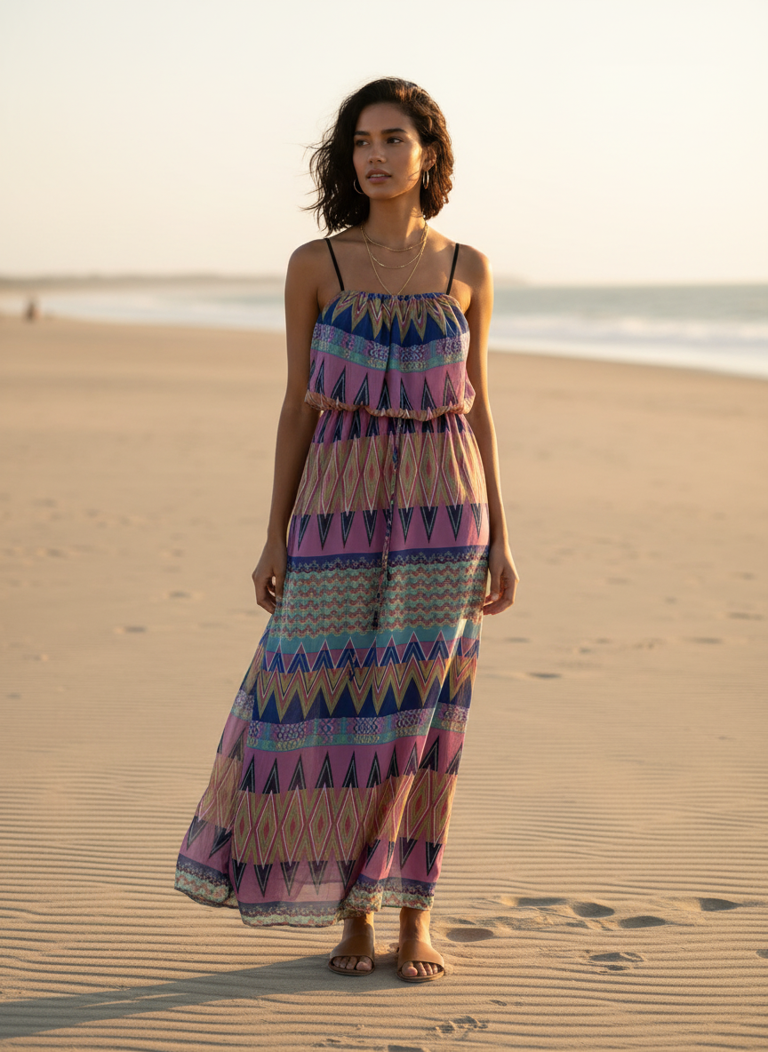 City Triangles Maxi Dress Blue Pink Geo Print thumbnail 2