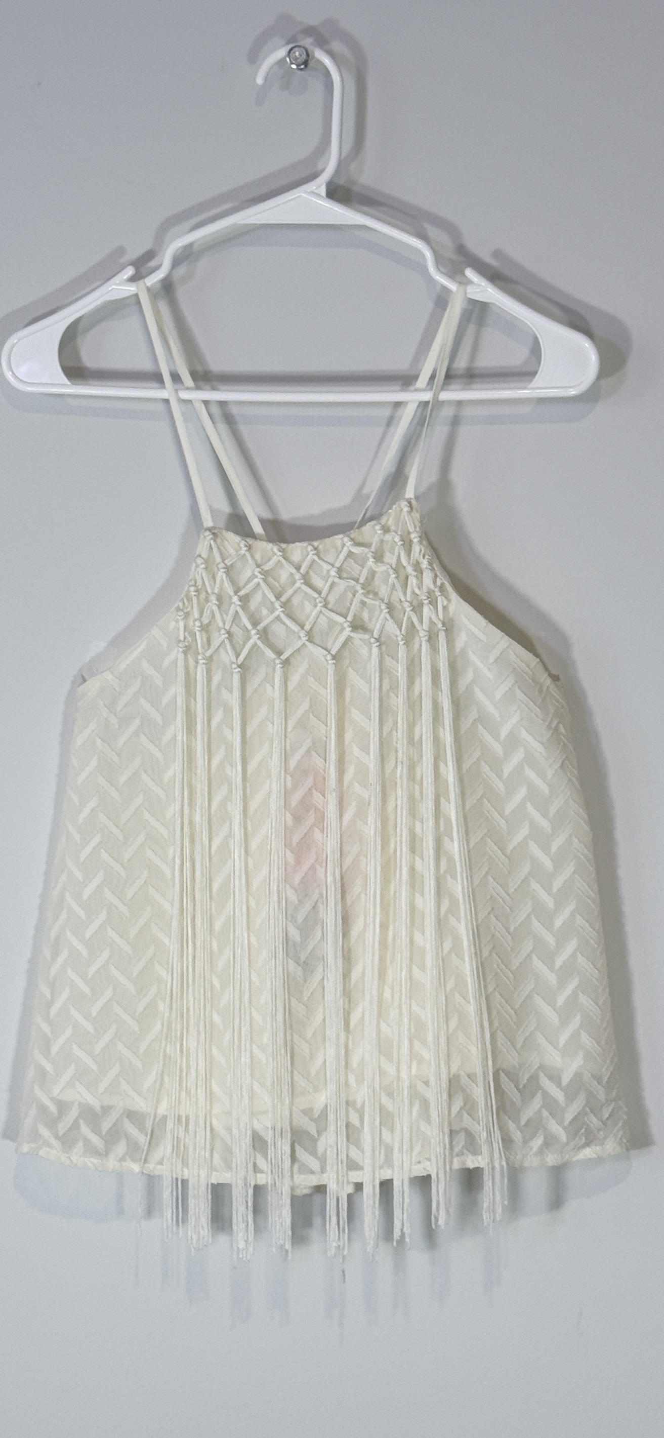 A. Peach Chevron Macramé Fringe Tank Cami thumbnail 3