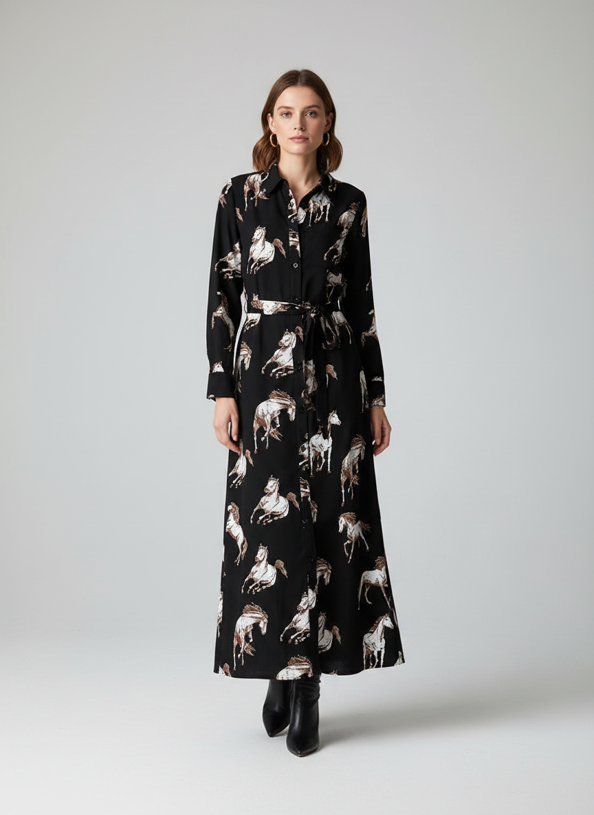 Cotton & Rye Outfitters Horse Print Button-Down Maxi Dress thumbnail 2