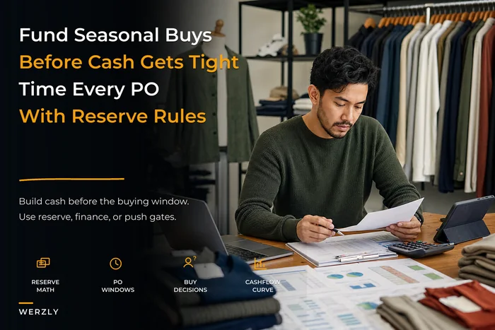 A seasonal cashflow and buy‑funding system for small apparel shops: calendarized reserve math & PO‑timing rules