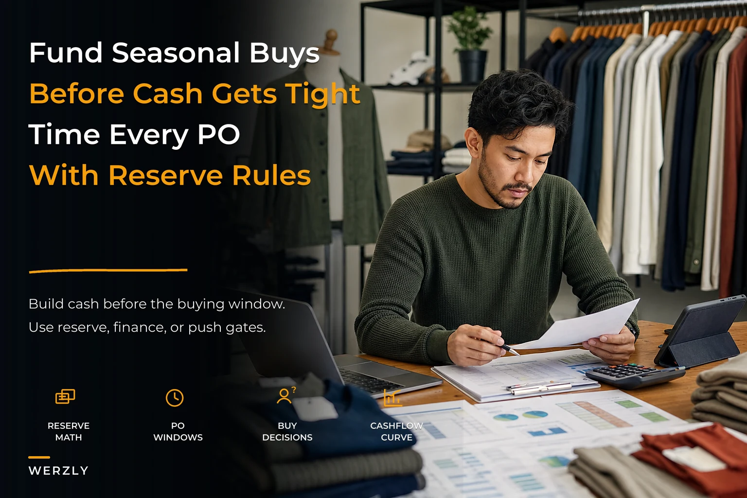 A seasonal cashflow and buy‑funding system for small apparel shops: calendarized reserve math & PO‑timing rules