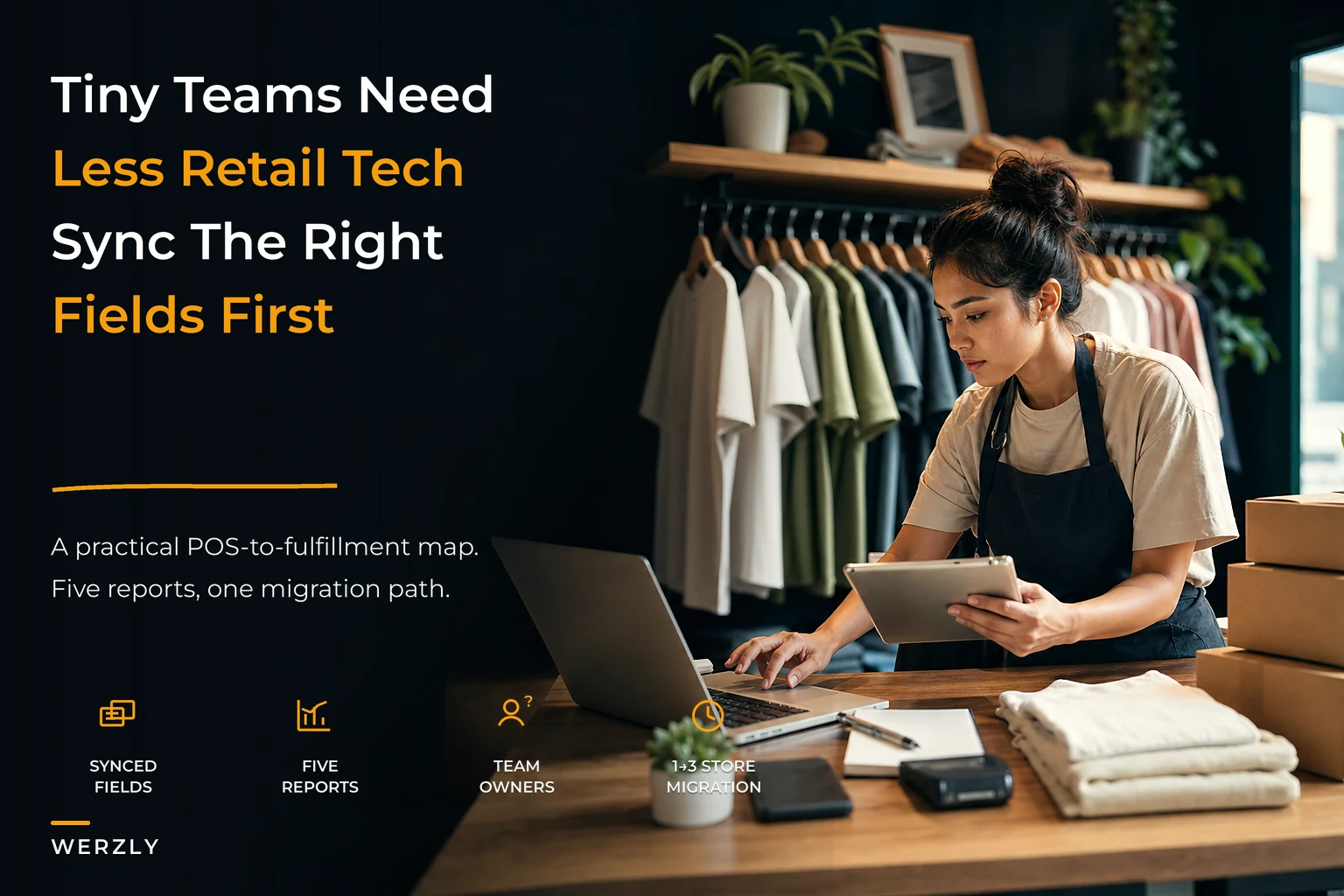 Minimal tech and data architecture for tiny apparel teams: exact fields to sync, five reports, and automation patterns