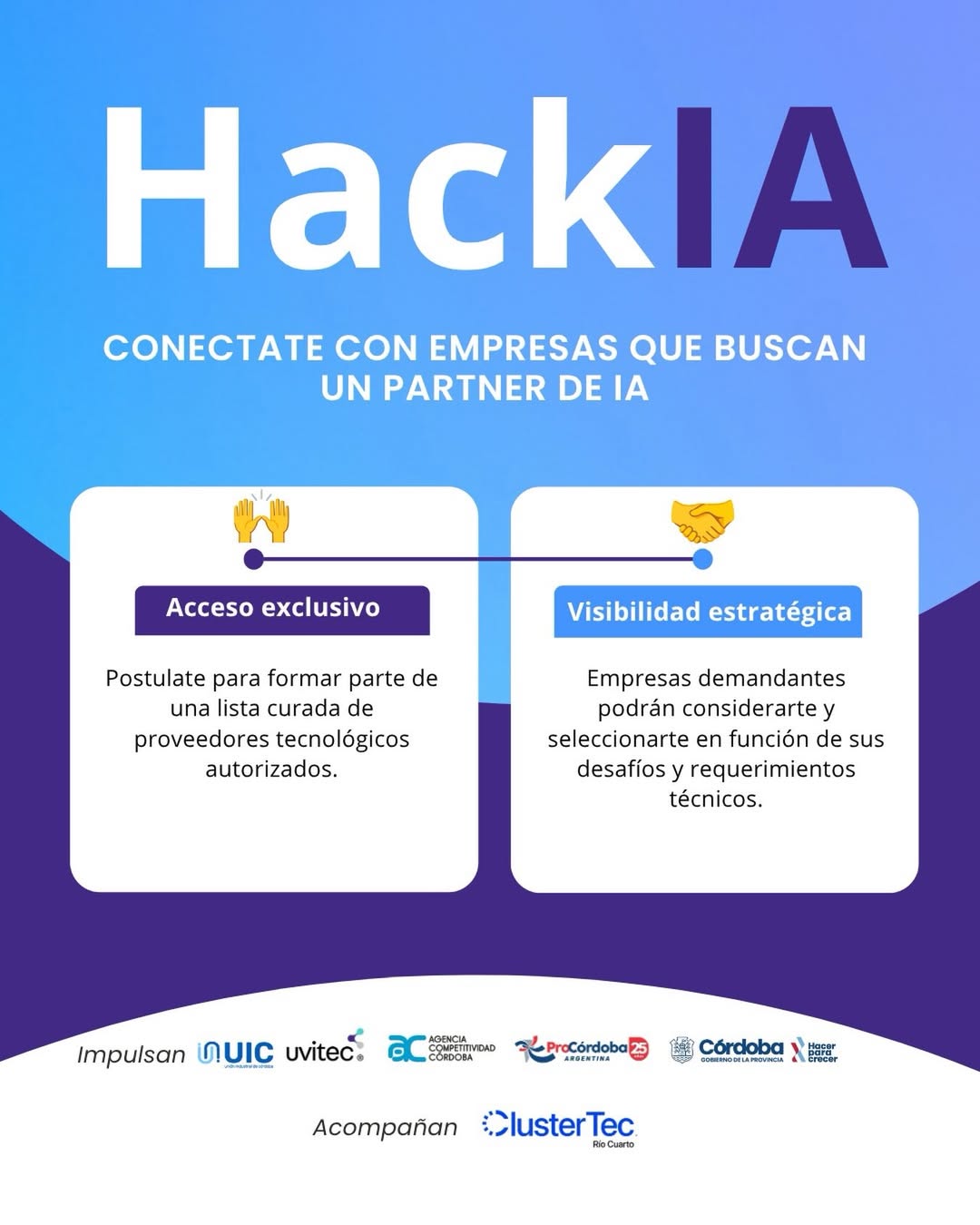 Desde el Clúster Tecnológico de Río Cuarto te contamos que ya está abierta la convocatoria a proveedores tecnológicos de Hack IA 2026.