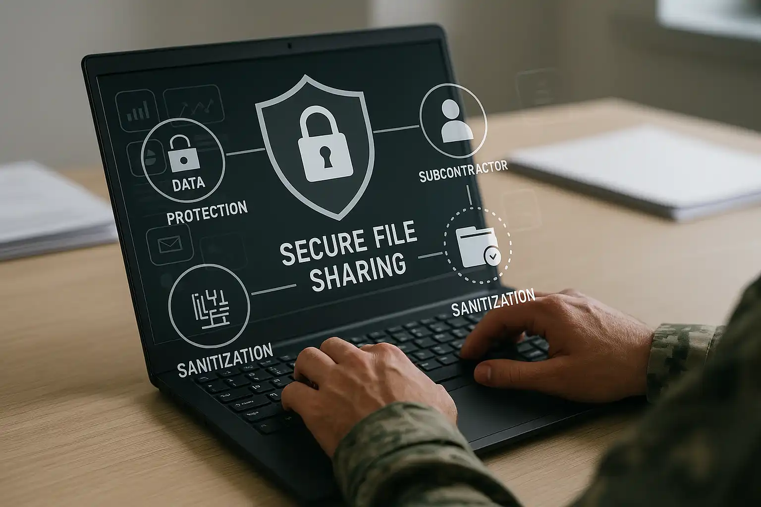 Secure data sharing between defense contractors and subcontractors with anonymized Controlled Unclassified Information and compliance safeguards