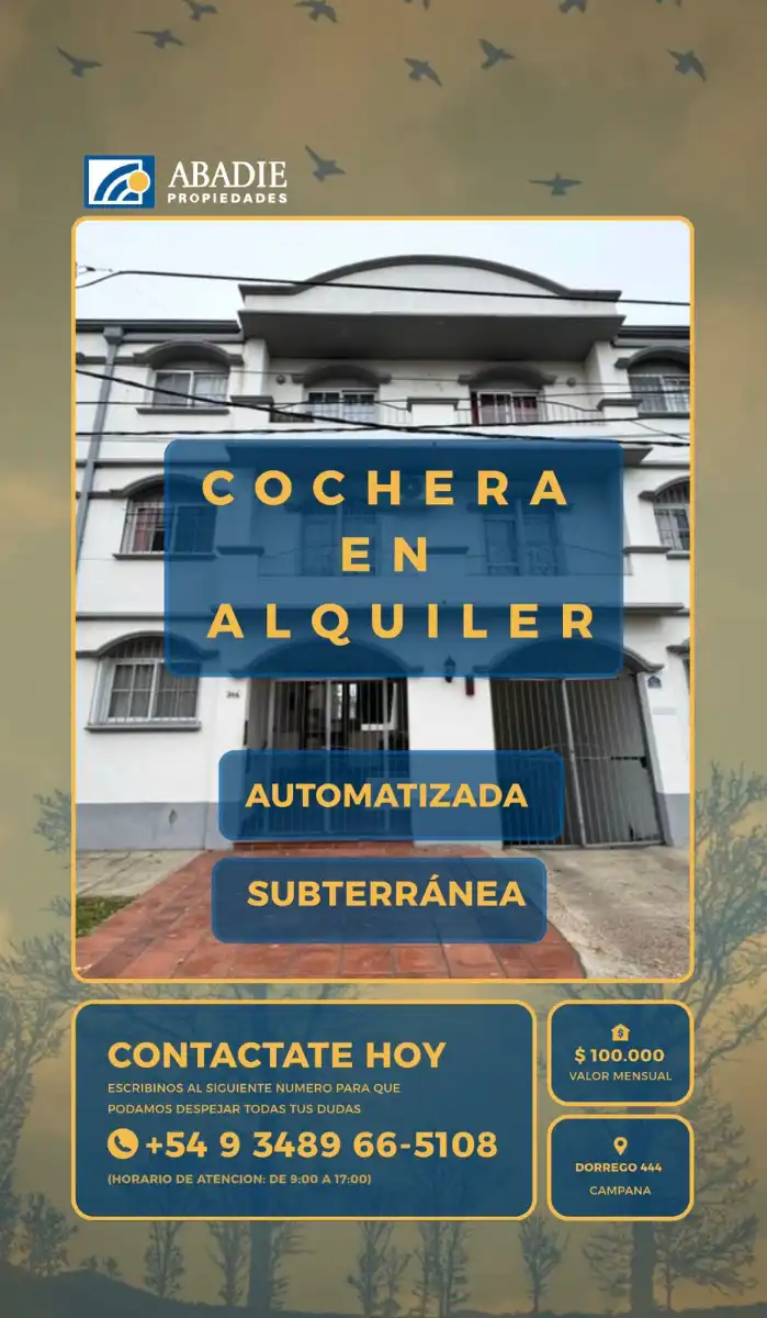 Cochera en Alquiler-Dorrego 444,Campana