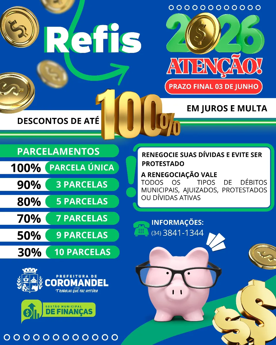cartaz de divulgação do refis com as regras de desconto e parcelamento