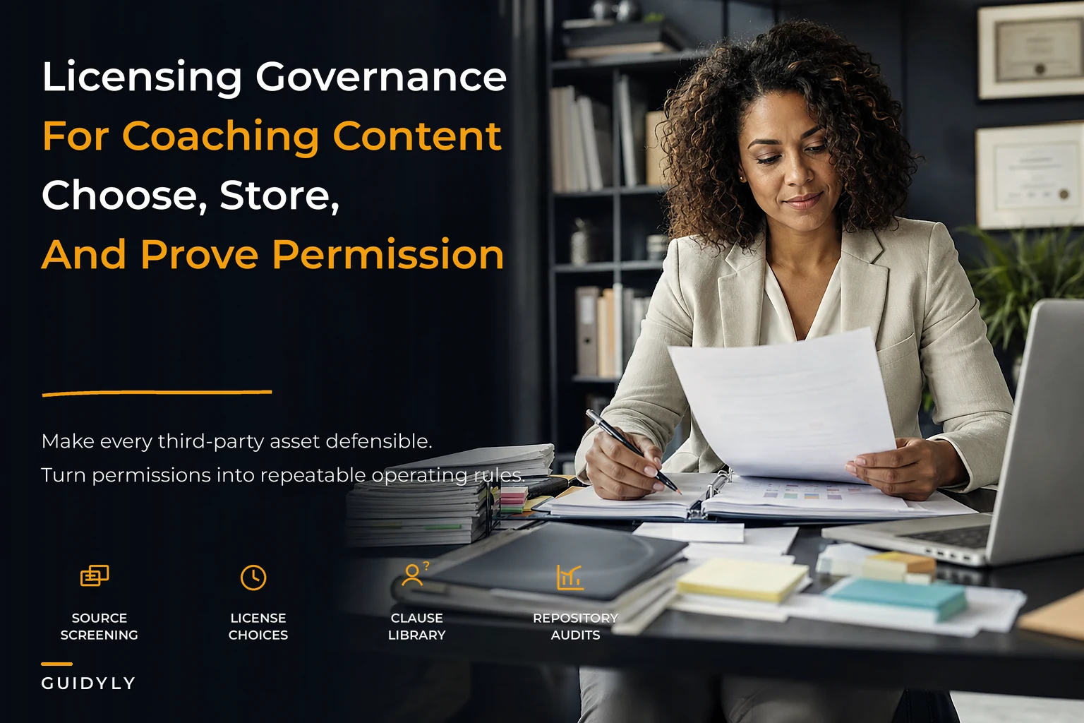 Licensing Governance System for Coaching Content with Repo Rules and Clauses