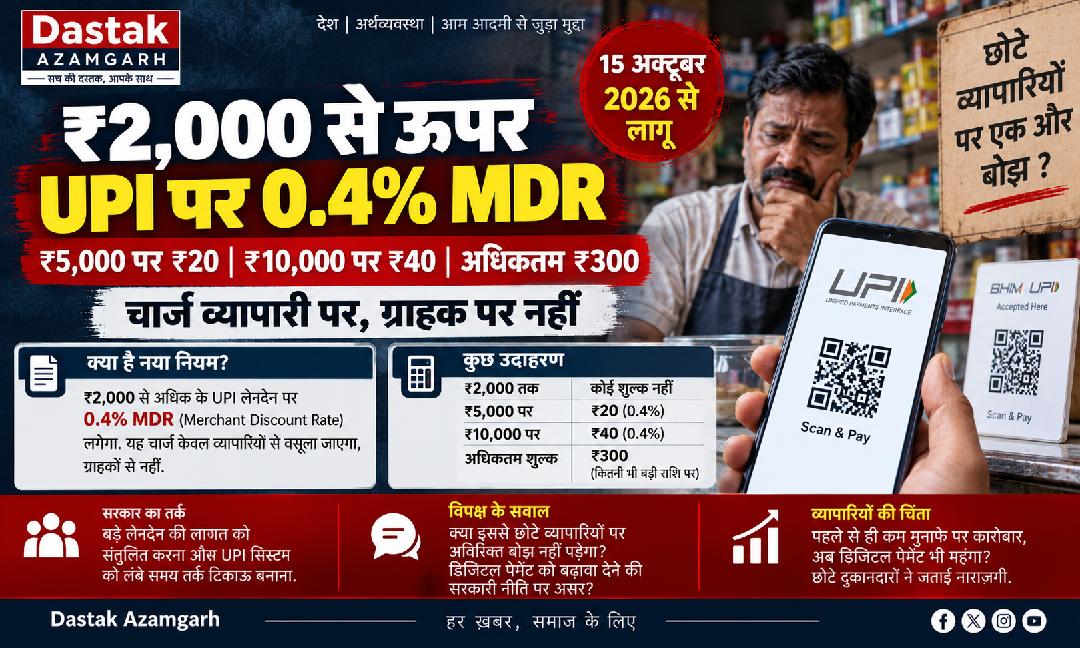 ₹2,000 से ऊपर UPI पर 0.4% MDR, ₹5,000 पर ₹20 और ₹10,000 पर ₹40 का चार्ज