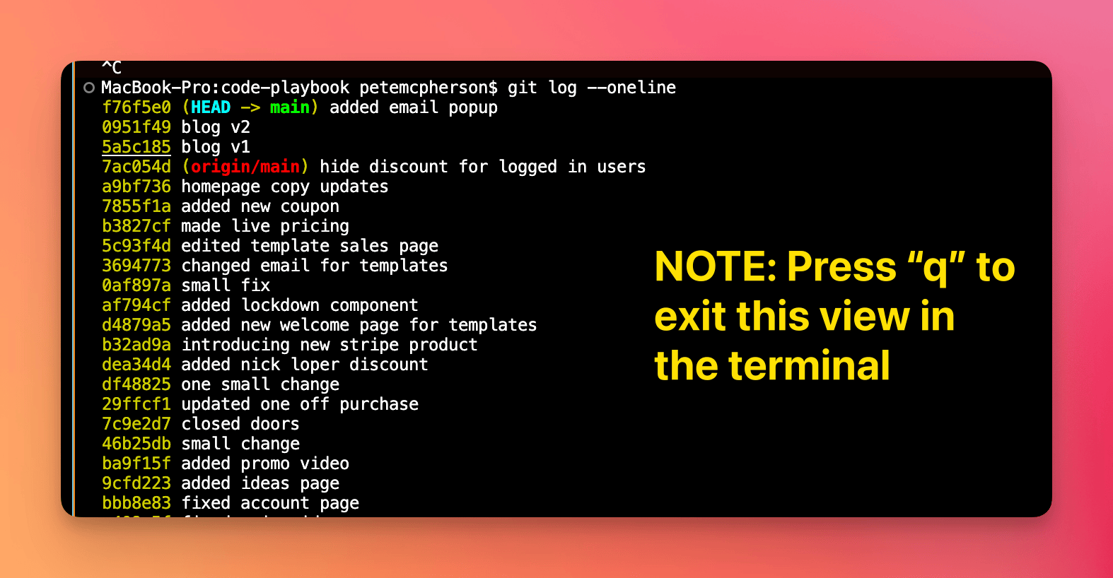 git log --oneline