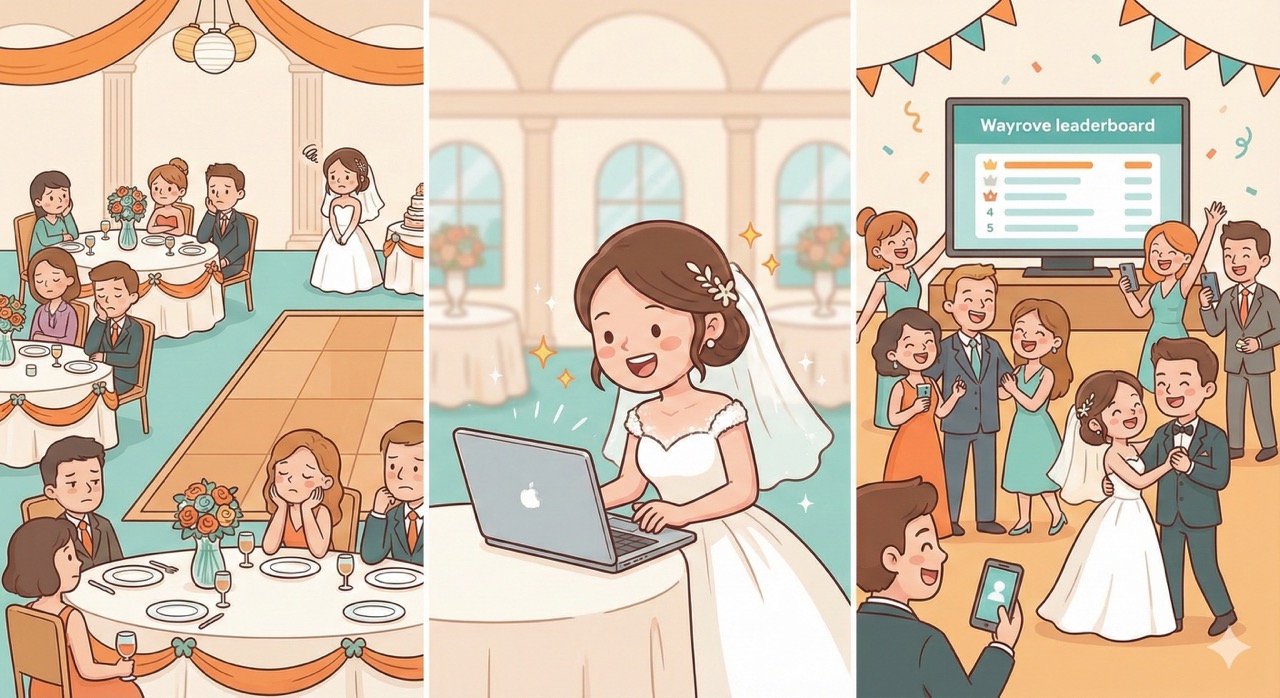 Wayrove Wedding Reception Quest Wedding reception transformation - from bored guests to joyful celebration with Wayrove interactive quest