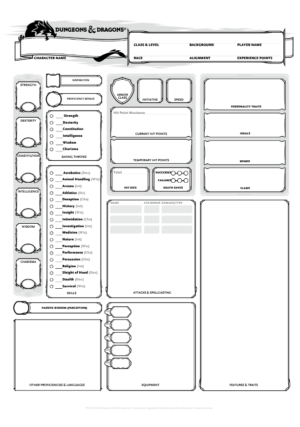 DND Level 1 Character Creation