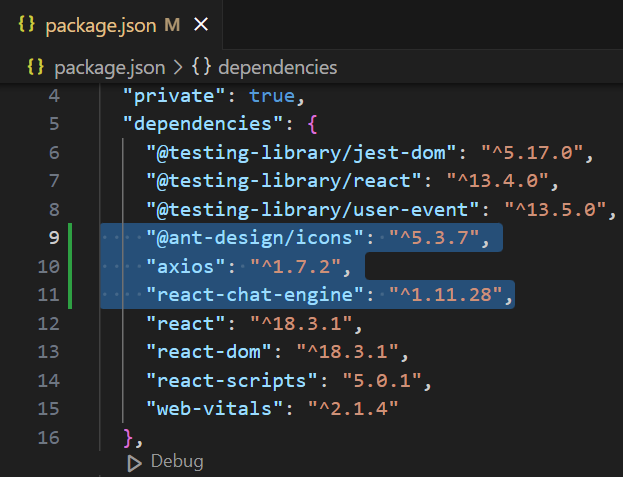 Package json file for Chatting App