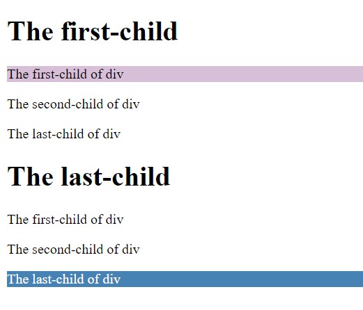 CSS First-child & Last-child Selector