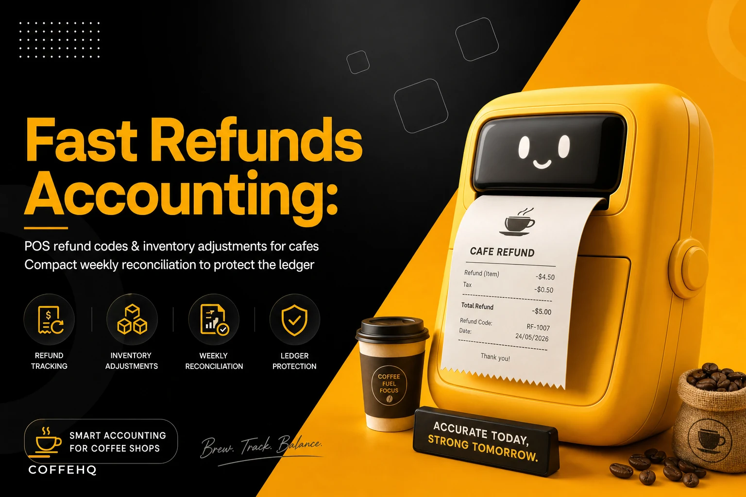 Fast refund accounting for perishables: POS refund codes, inventory adjustments and weekly ledger rules