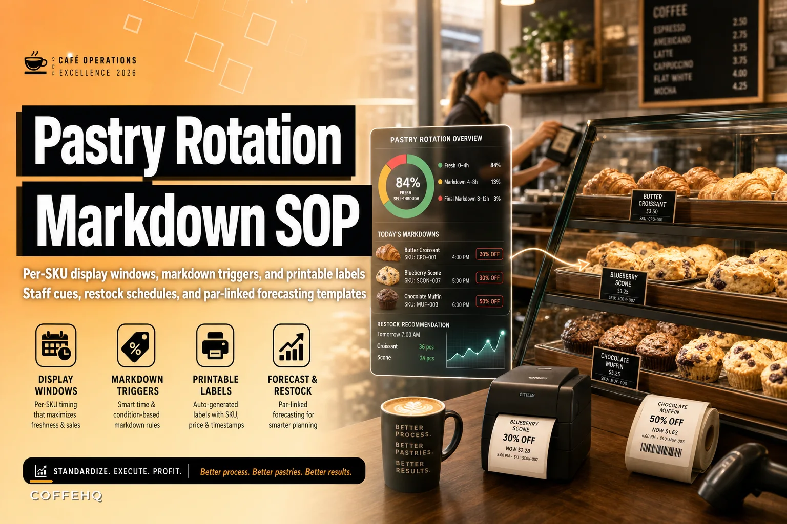 Pastry Display Rotation and Markdown SOP for Cafés: Per-SKU Display Windows, Markdown Triggers and Printable Labels