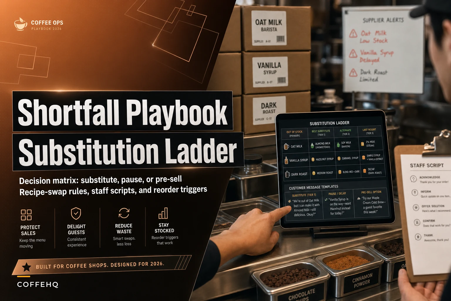 Supplier shortfall playbook: substitution ladder and recipe-swap rules