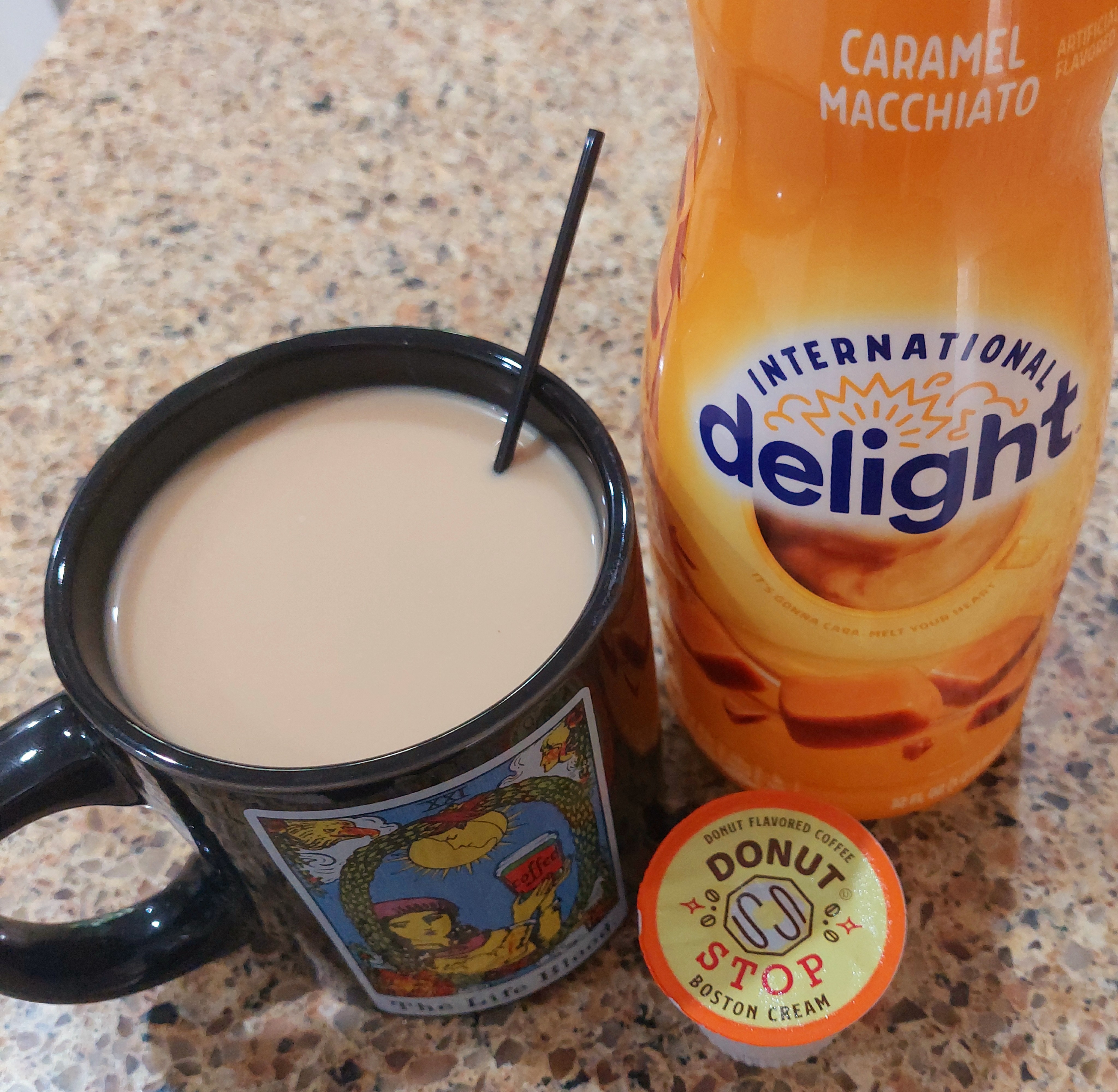 Did a new yummy flavor combo!...
Boston Cream Donut flavored coffee with Caramel Macchiato flavored coffee creamer 😋 YUM! 🍩☕️