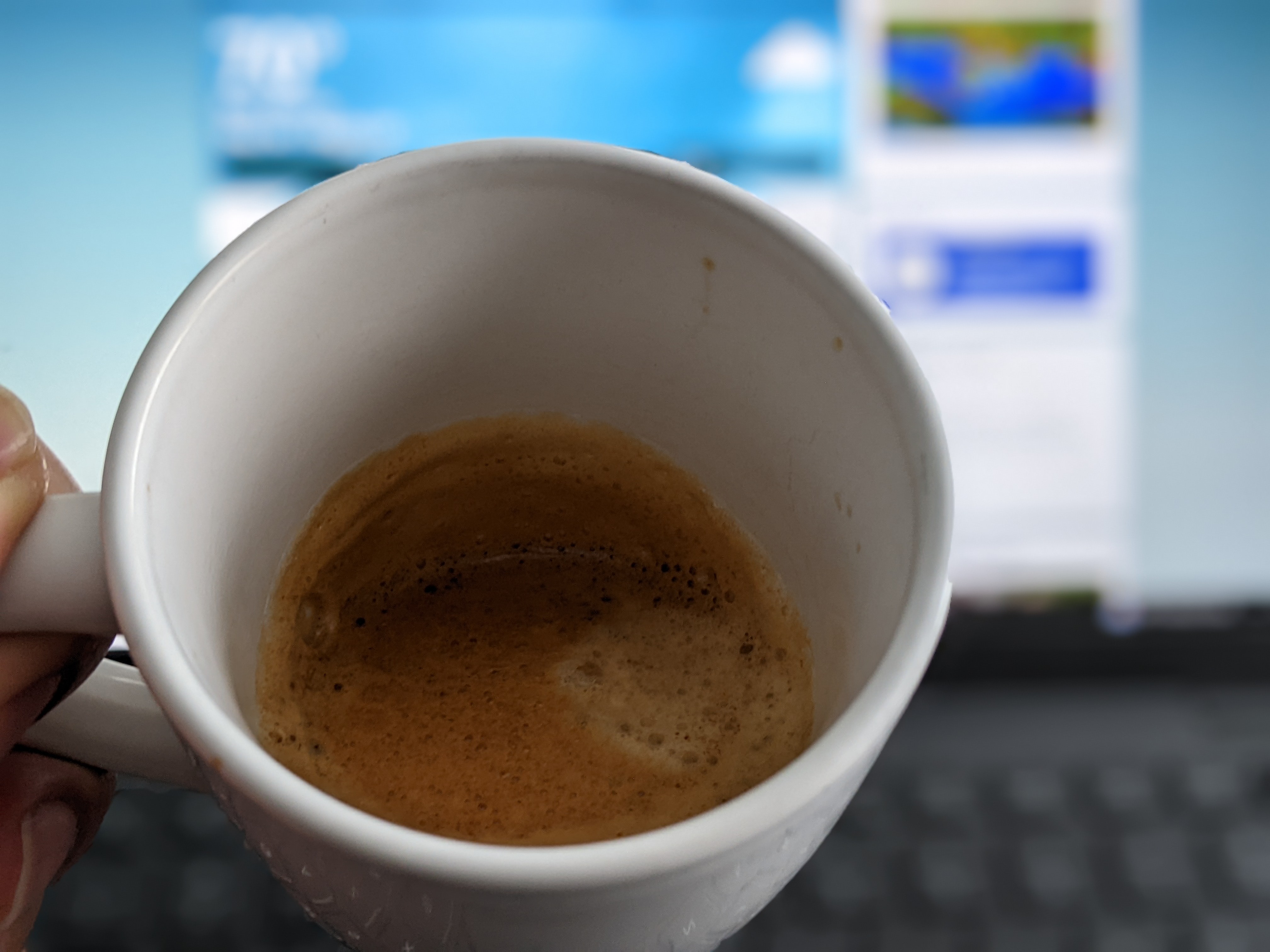 Having a late day double espresso after finishing the last meeting of the day