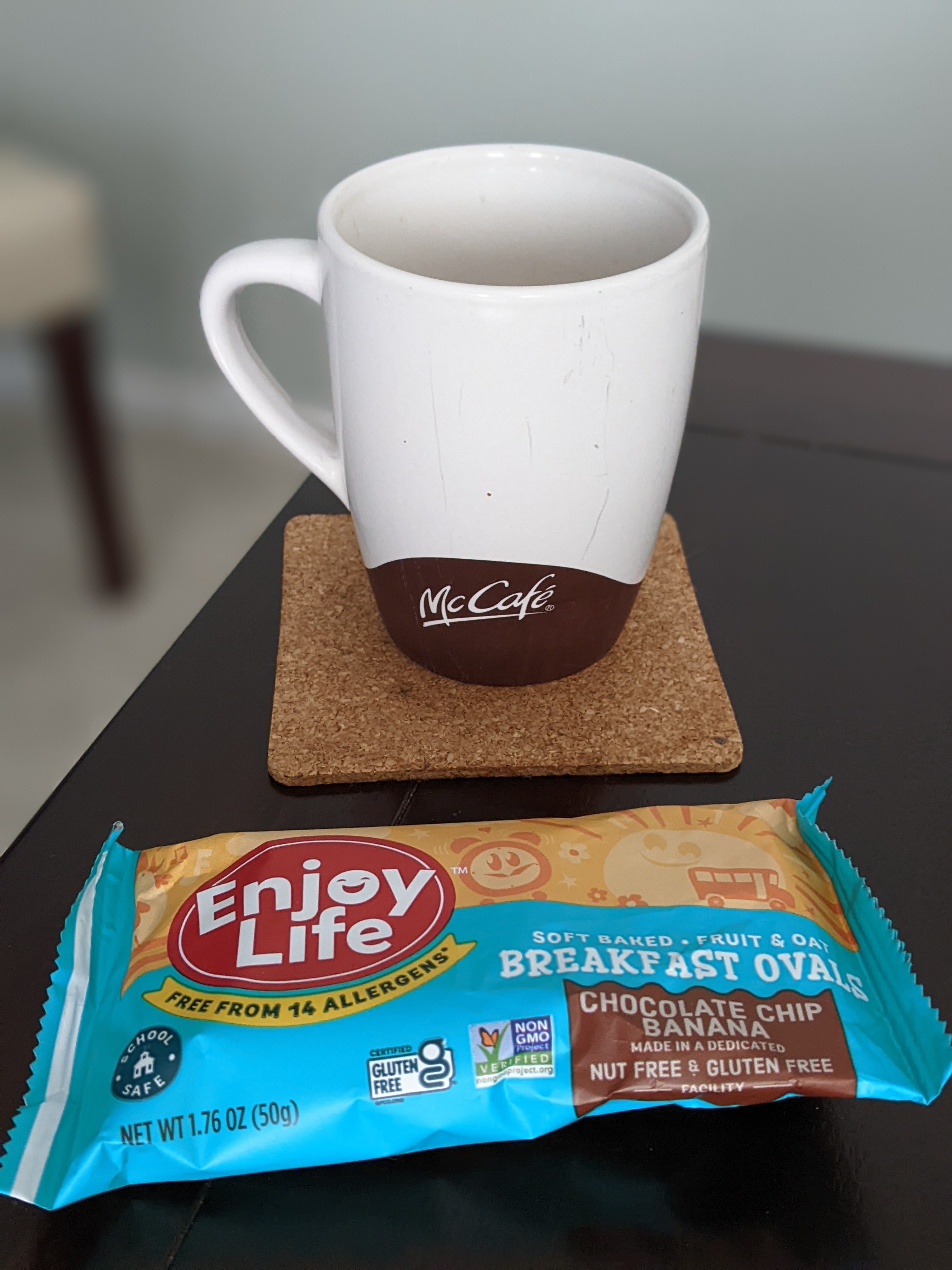 Having a double espresso with a breakfast bar between meetings