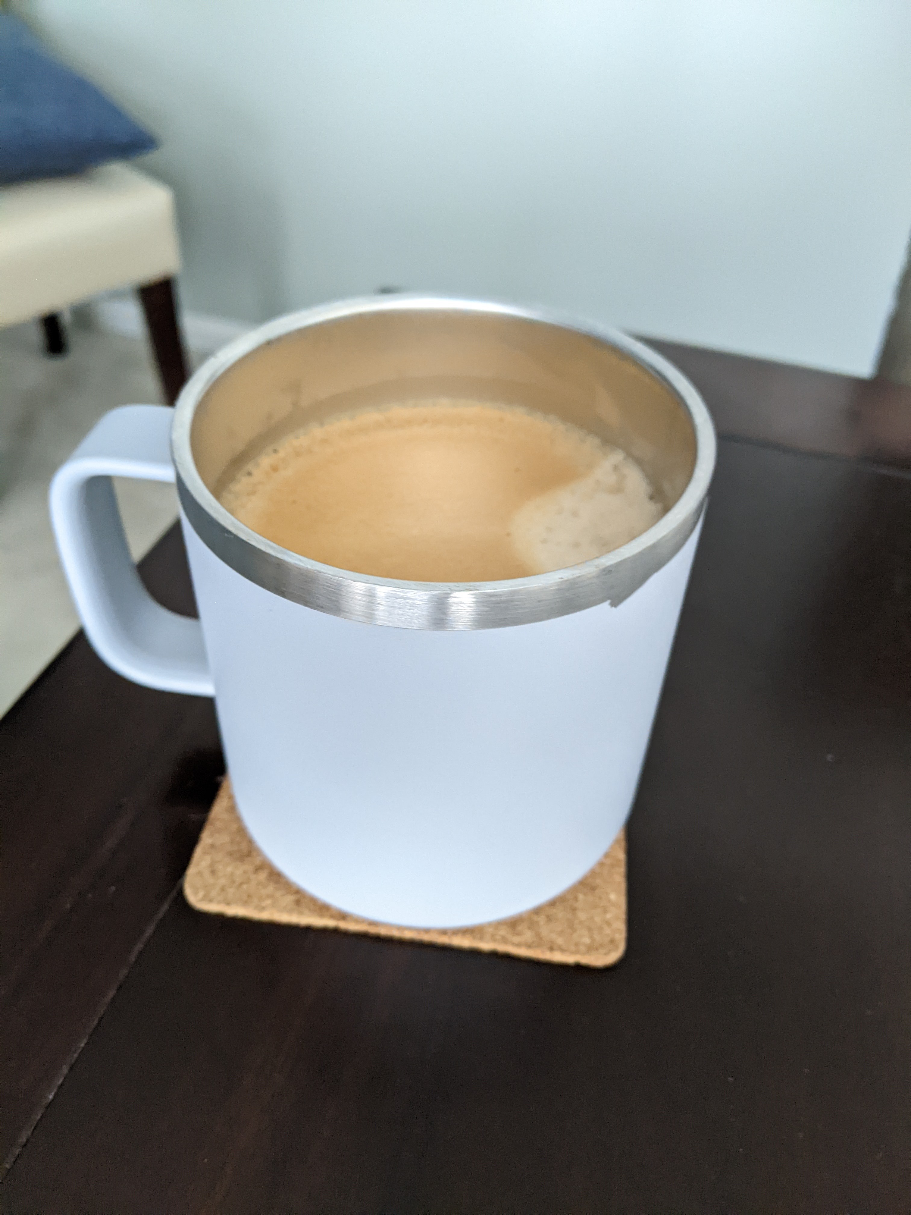 Enjoyjng coffee before the first meeting of the day