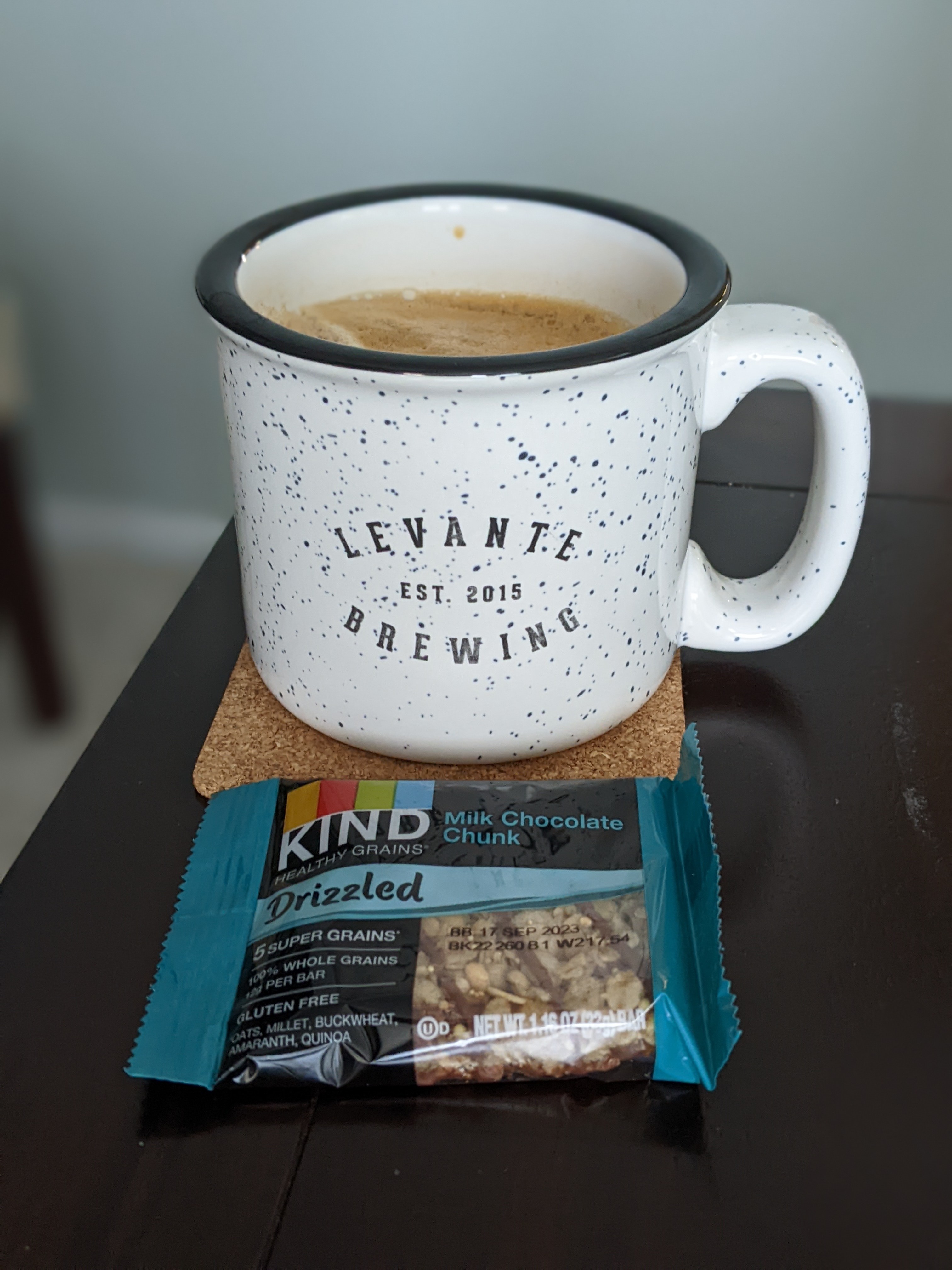 Enjoying a great coffee with a breakfast bar on a cold fall morning