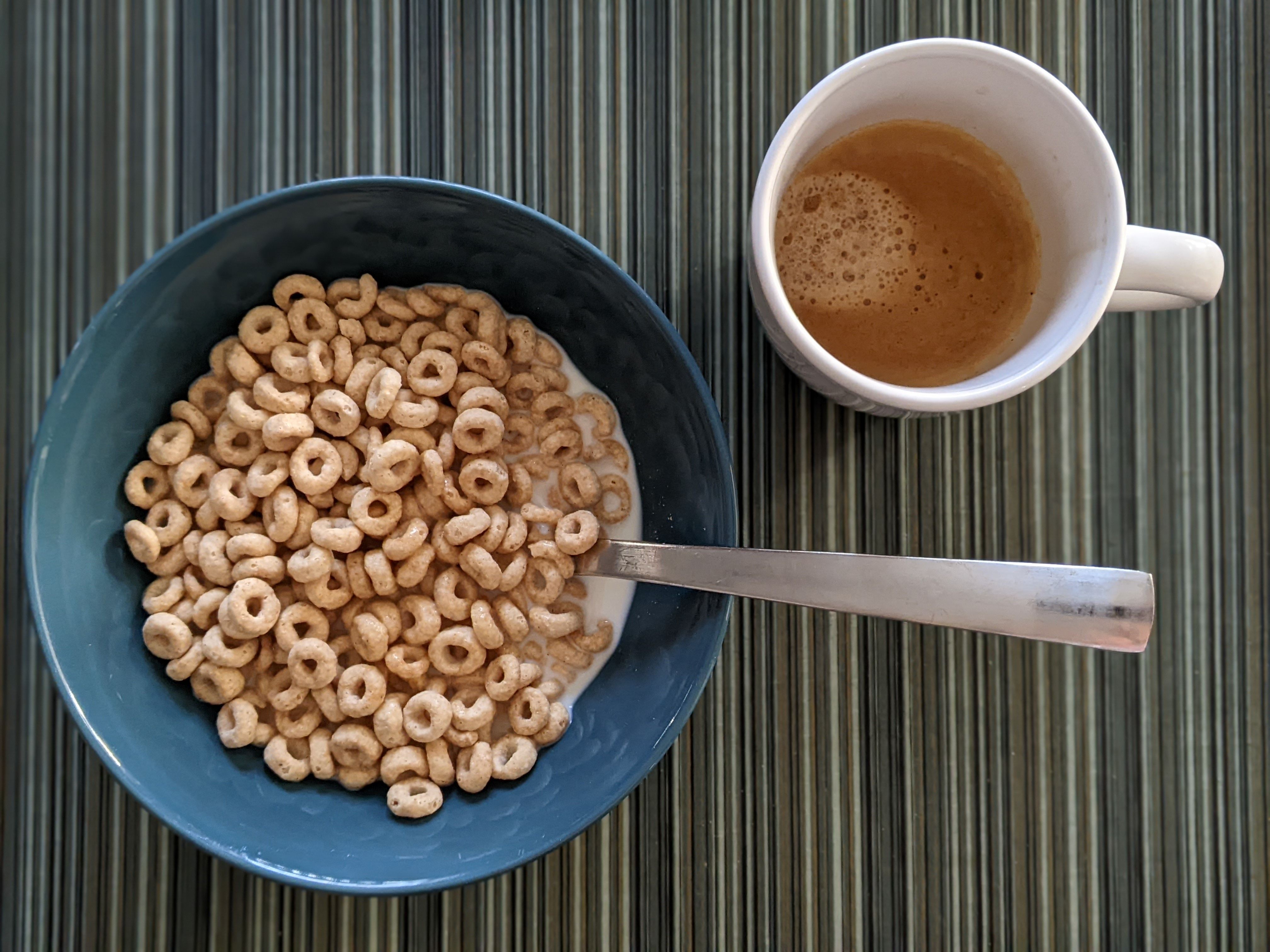 Having a double with some Cheerios before my first meeting
