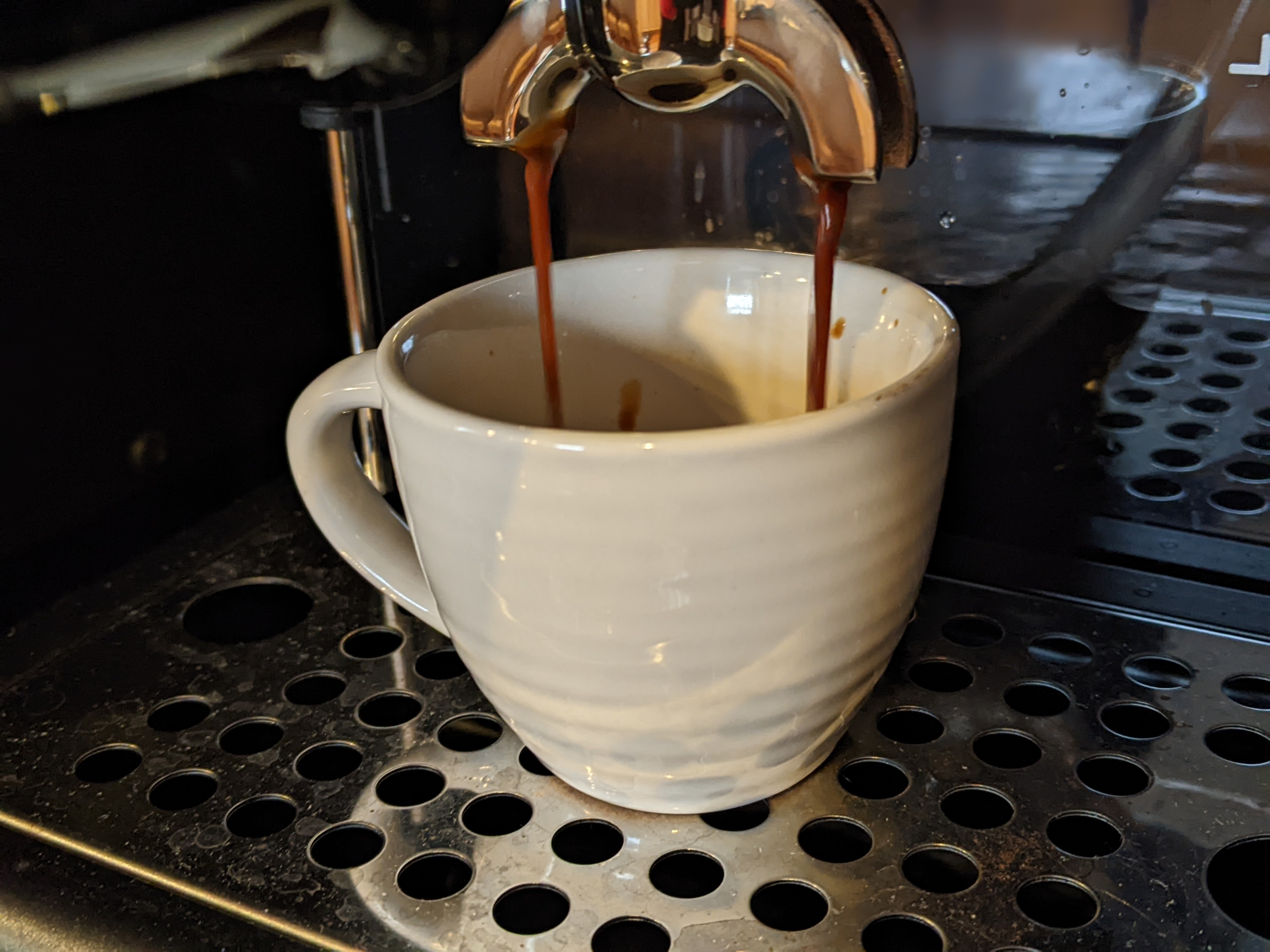 Enjoying a coffee (and a good extraction) on a snowy Tuesday morning