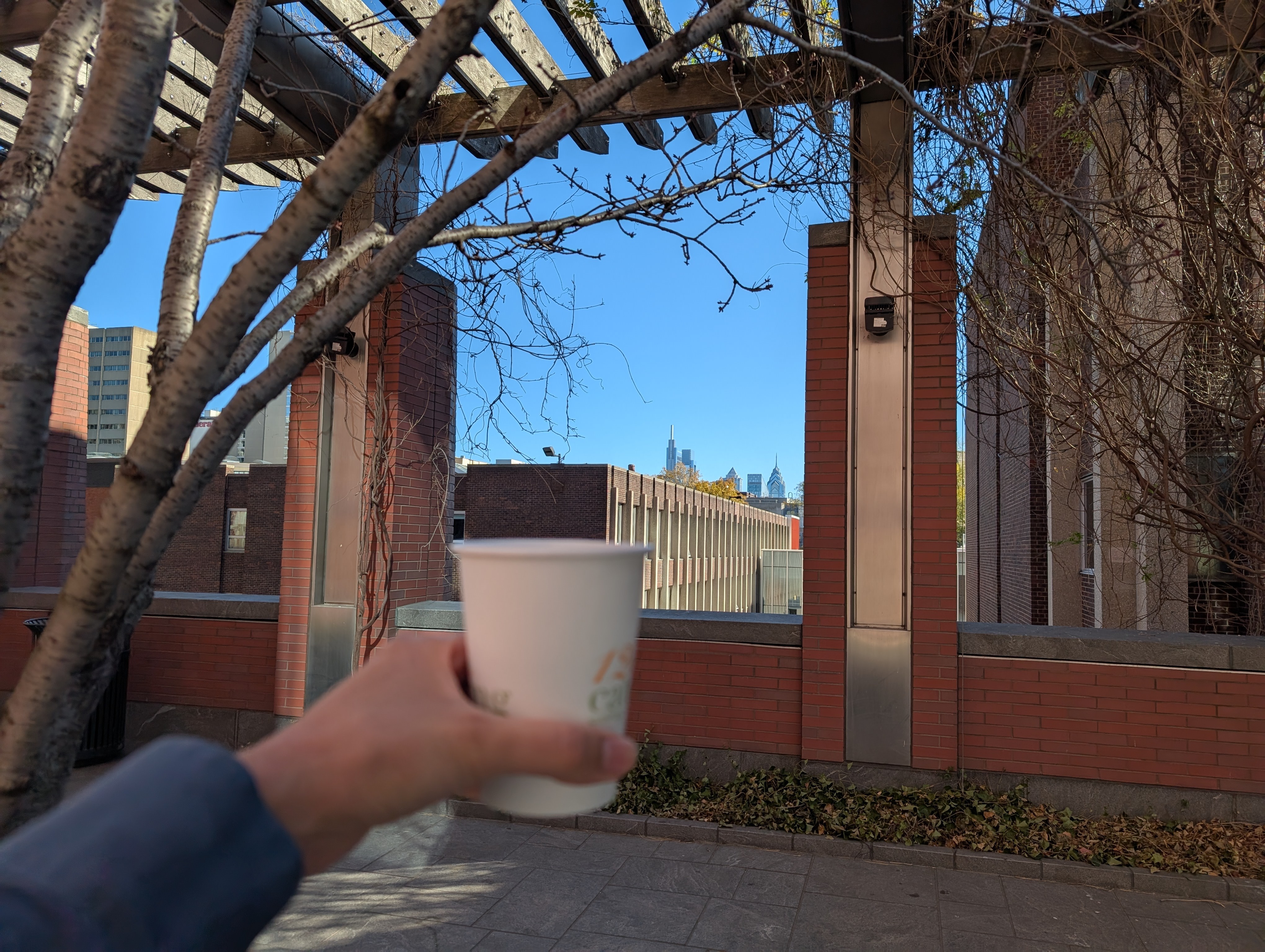 Earlier today - having some free conference coffee while enjoying the view and weather outside