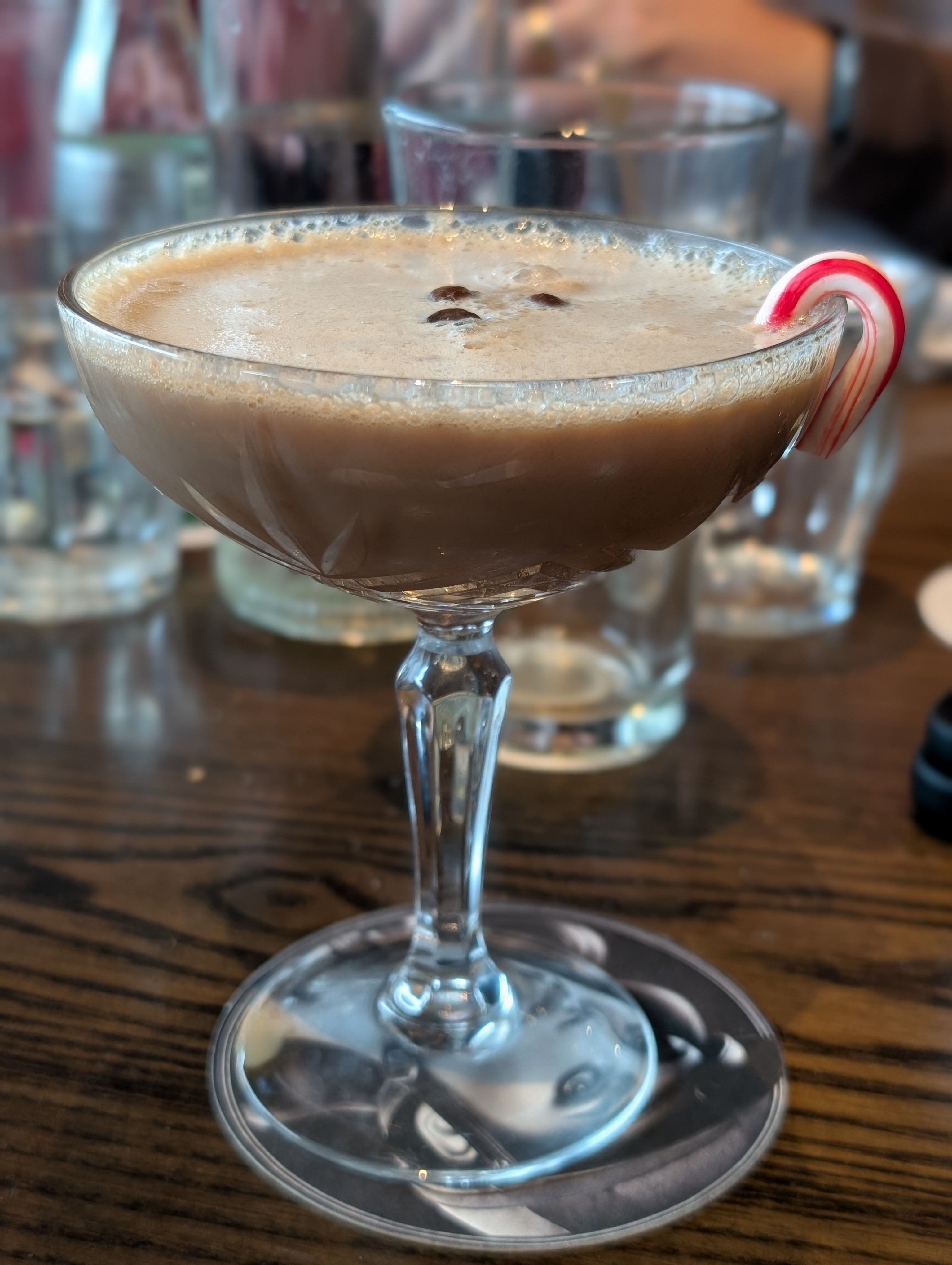 Having an espresso martini with peppermint at my group lunch