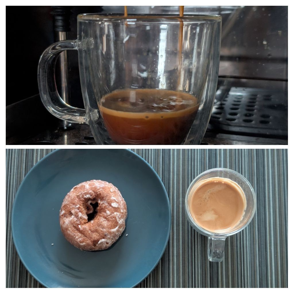 Enjoying a blueberry donut with a double on a cold (but becoming warmer) Monday morning