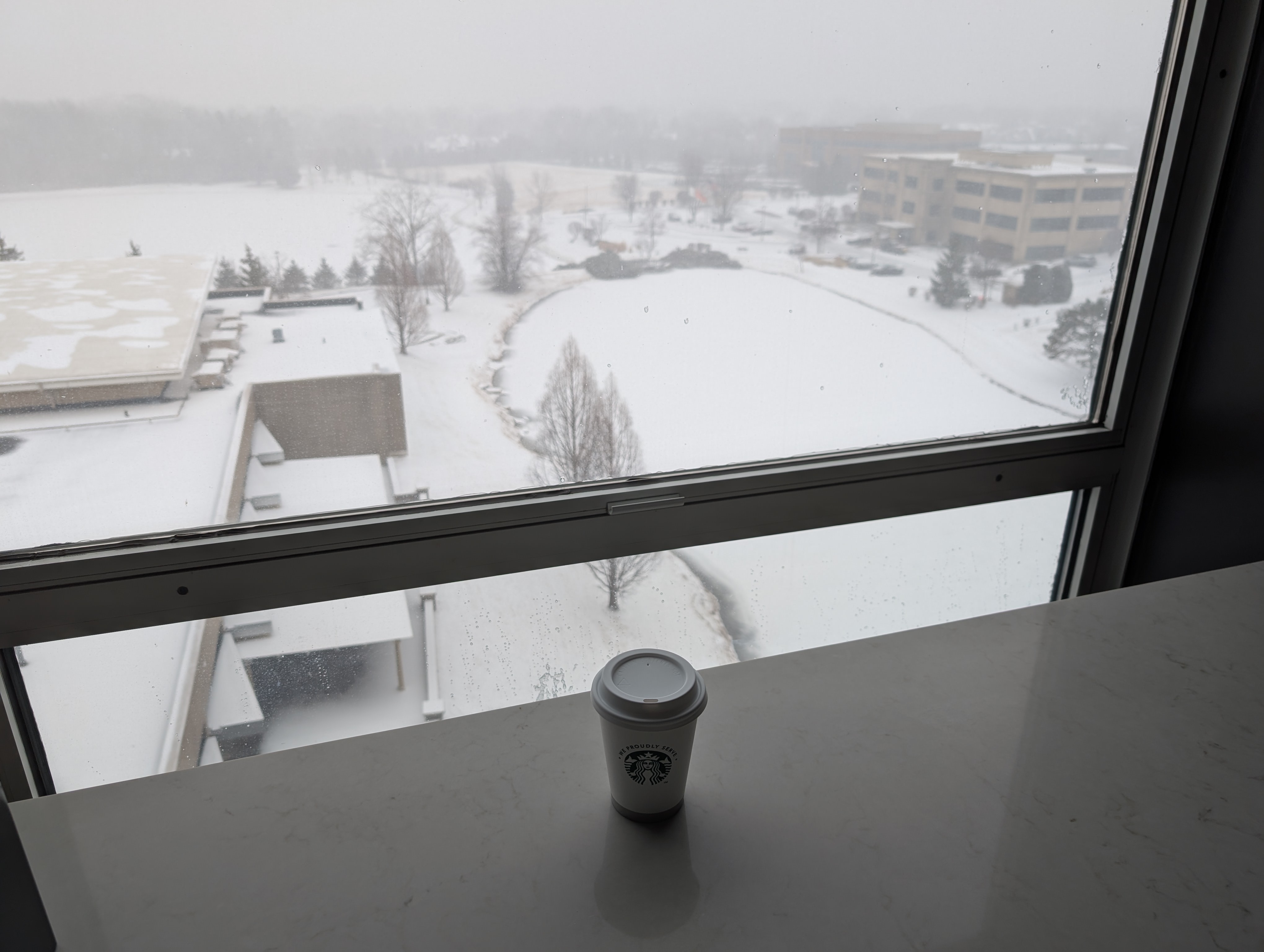 Grabbing some coffee and checking out the snow between meetings