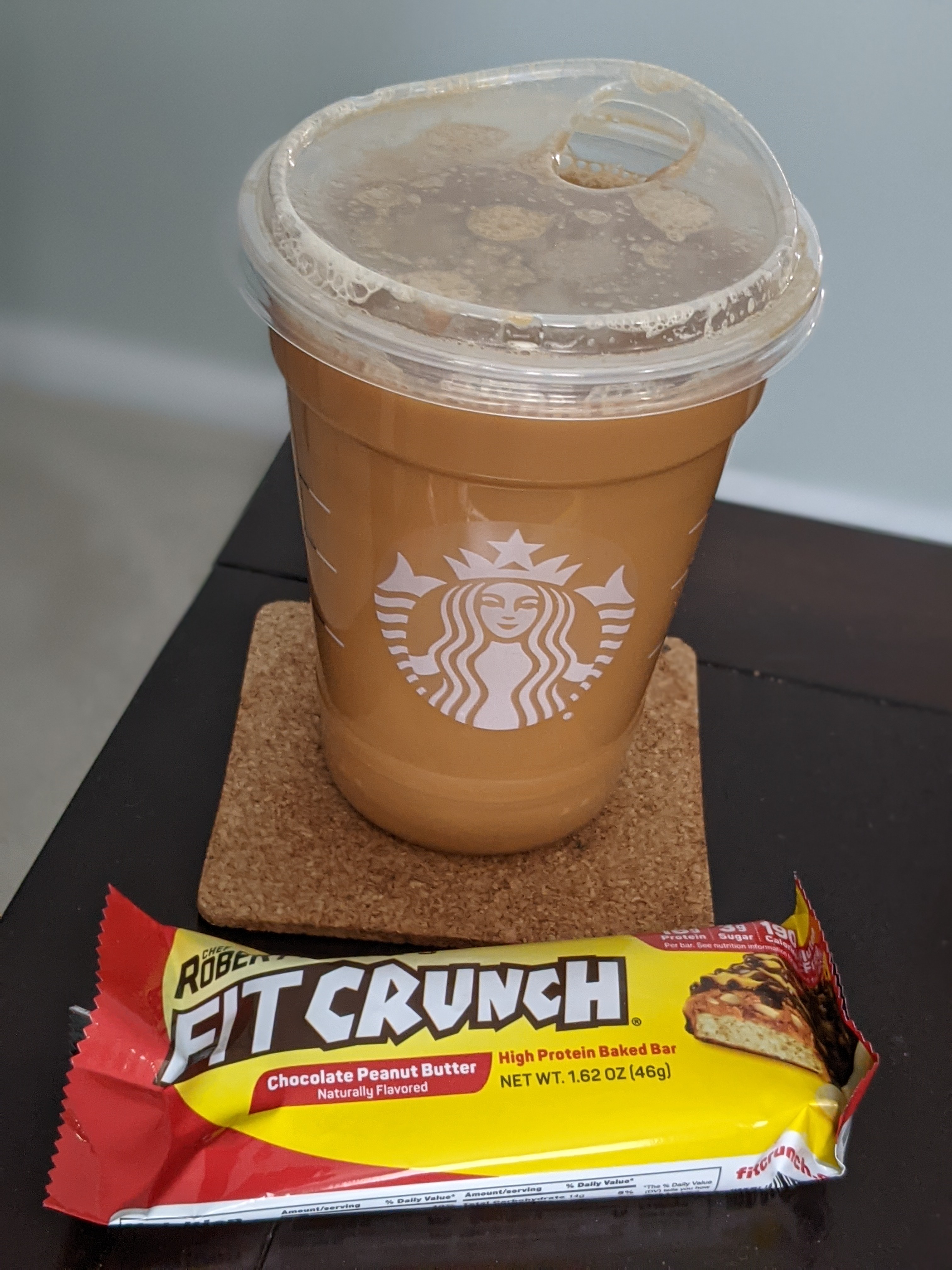 Having some caffeine and a breakfast bar before playing pickleball for the first time