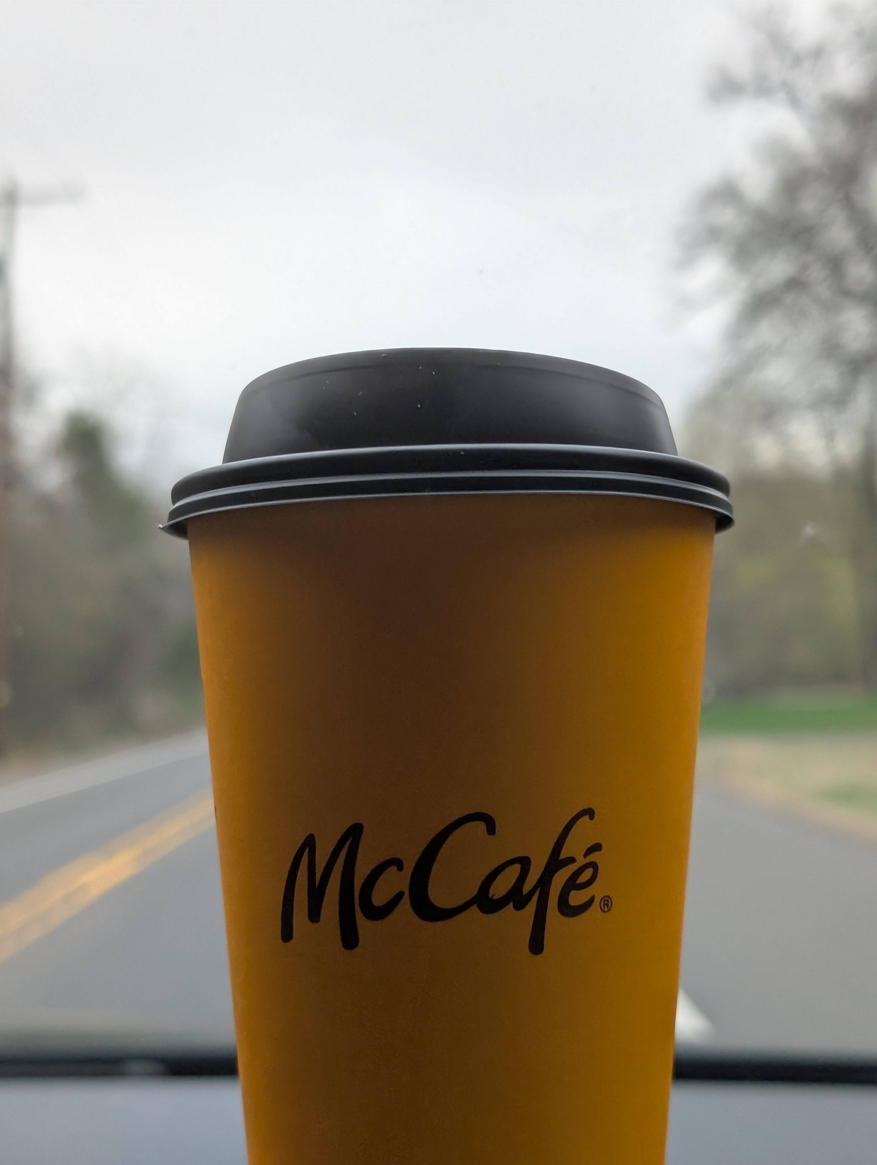 Having a large coffee for the long drive
