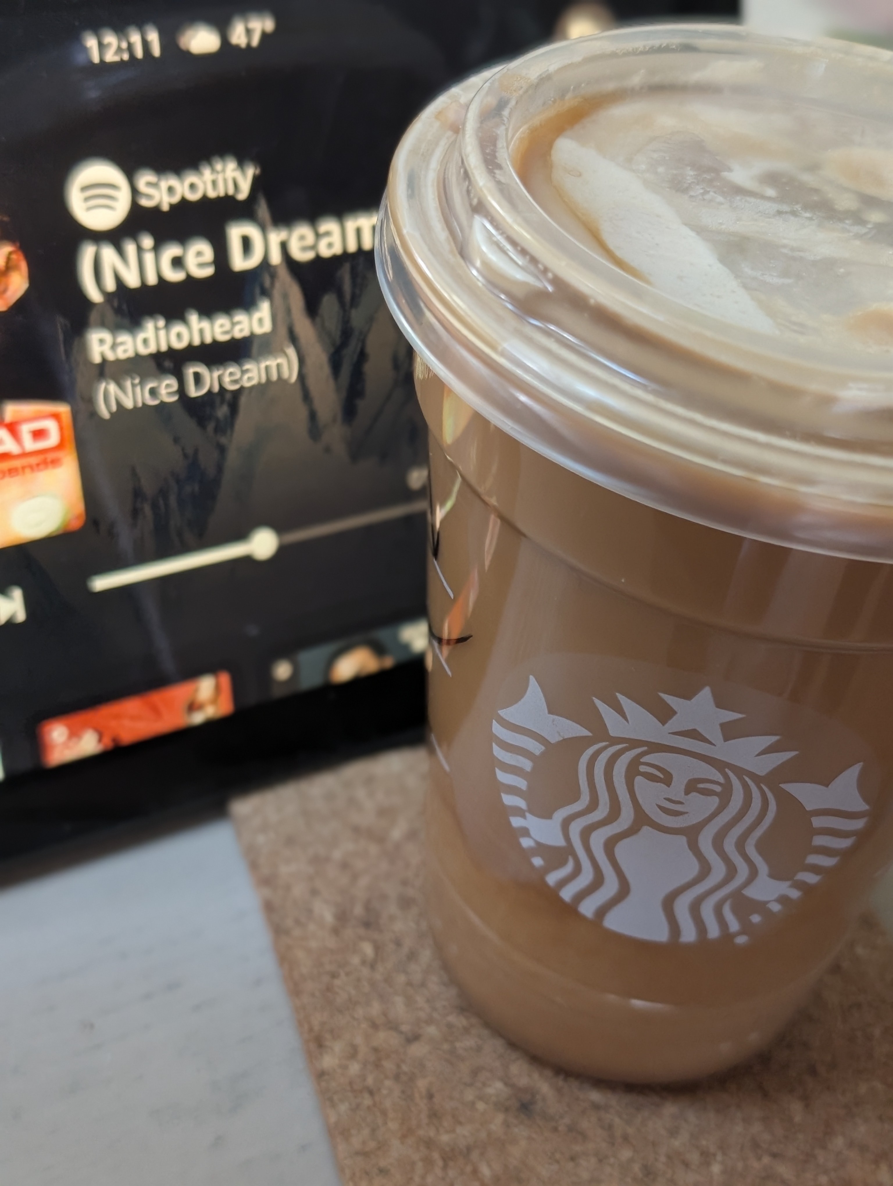 Having a vanilla sweet cream nitro cold brew on an unseasonably cold (47⁰F) Sunday while listening to Radiohead