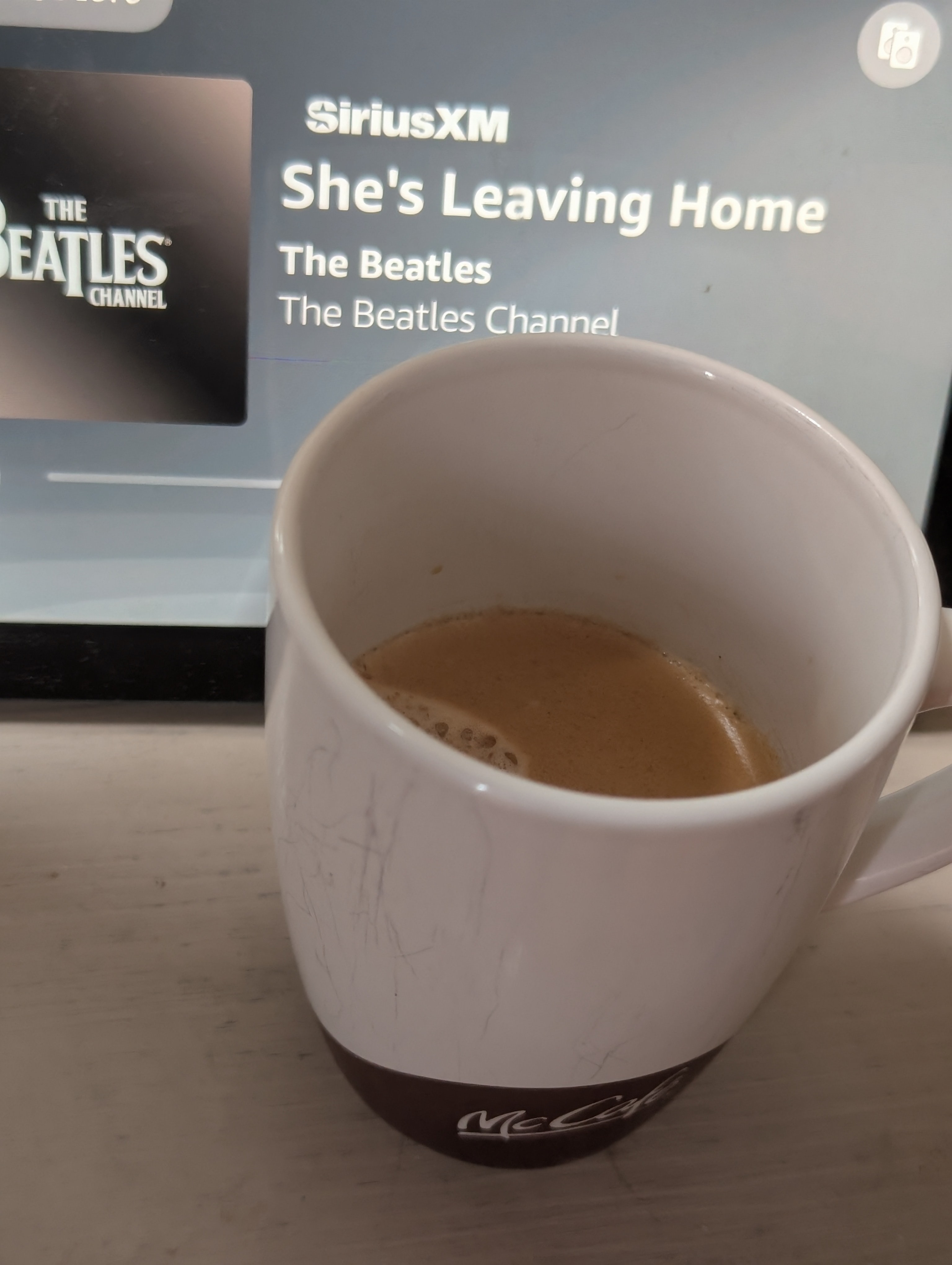 Having a double late in the morning while listening to the Beatles