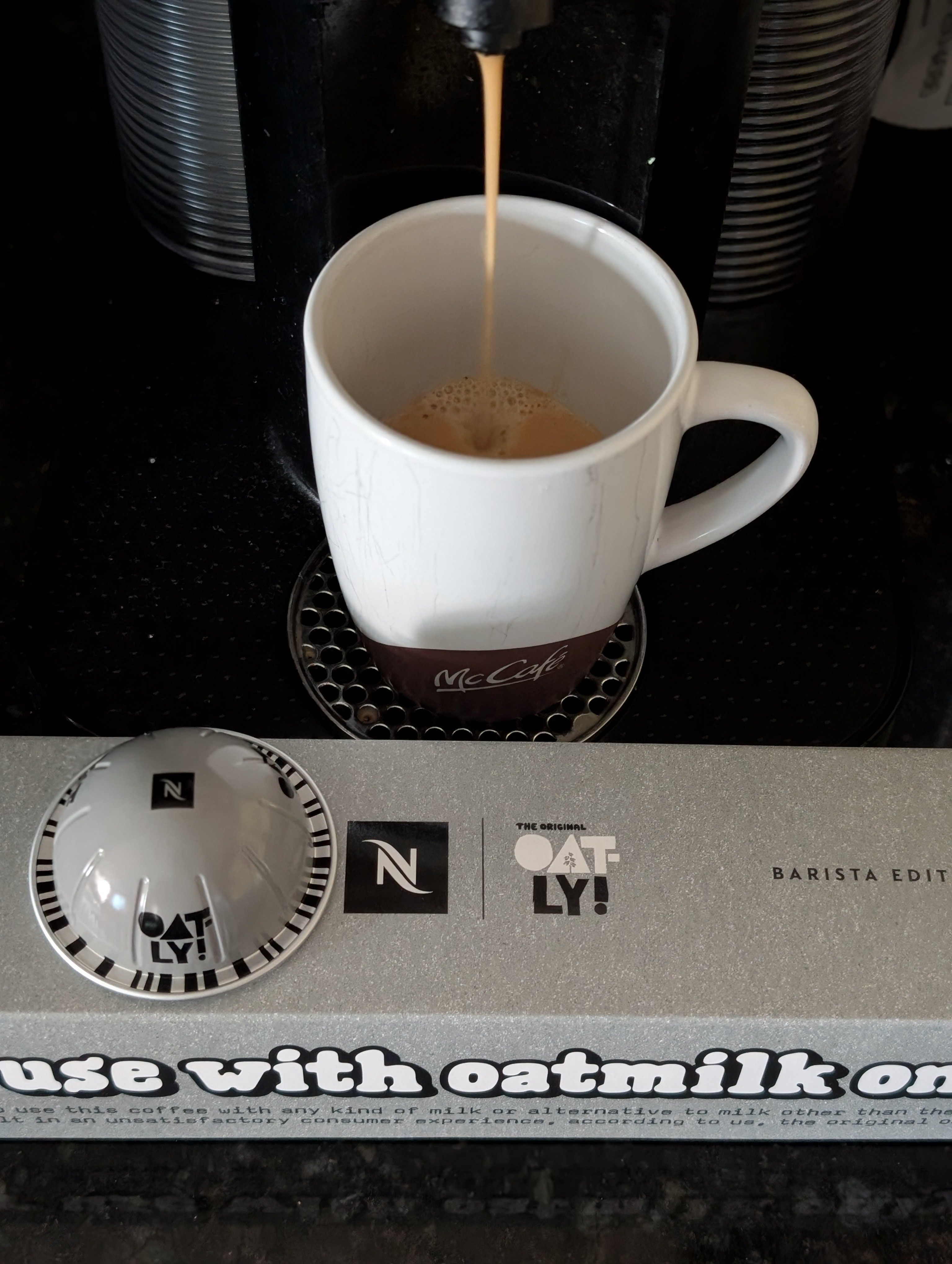 Trying something new.  I'm not sure what to think.  I put a little bit of oat milk.  Maybe it will grow on me.