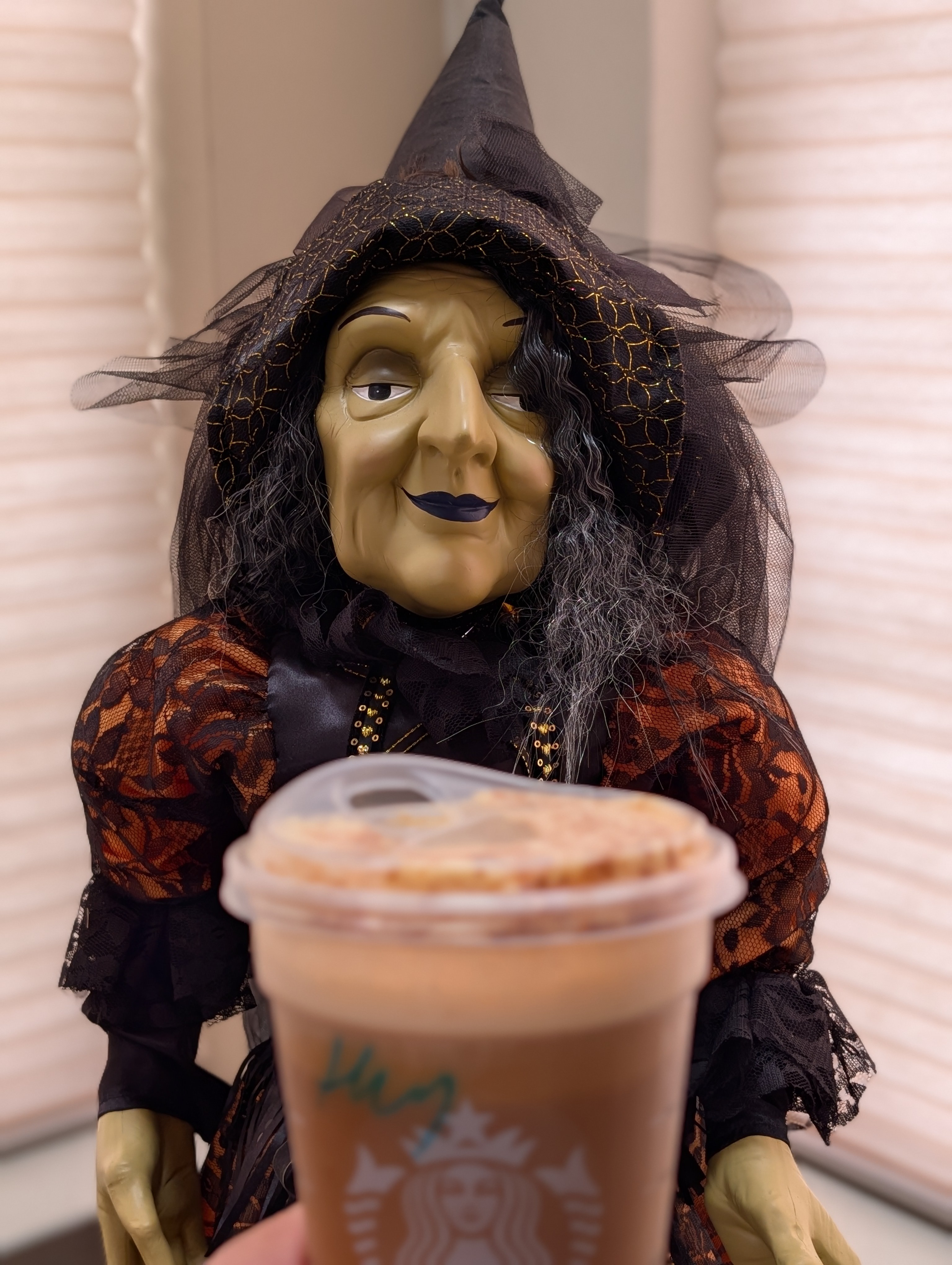 That witch better not take my pumpkin cream cold brew.  I need my coffee.