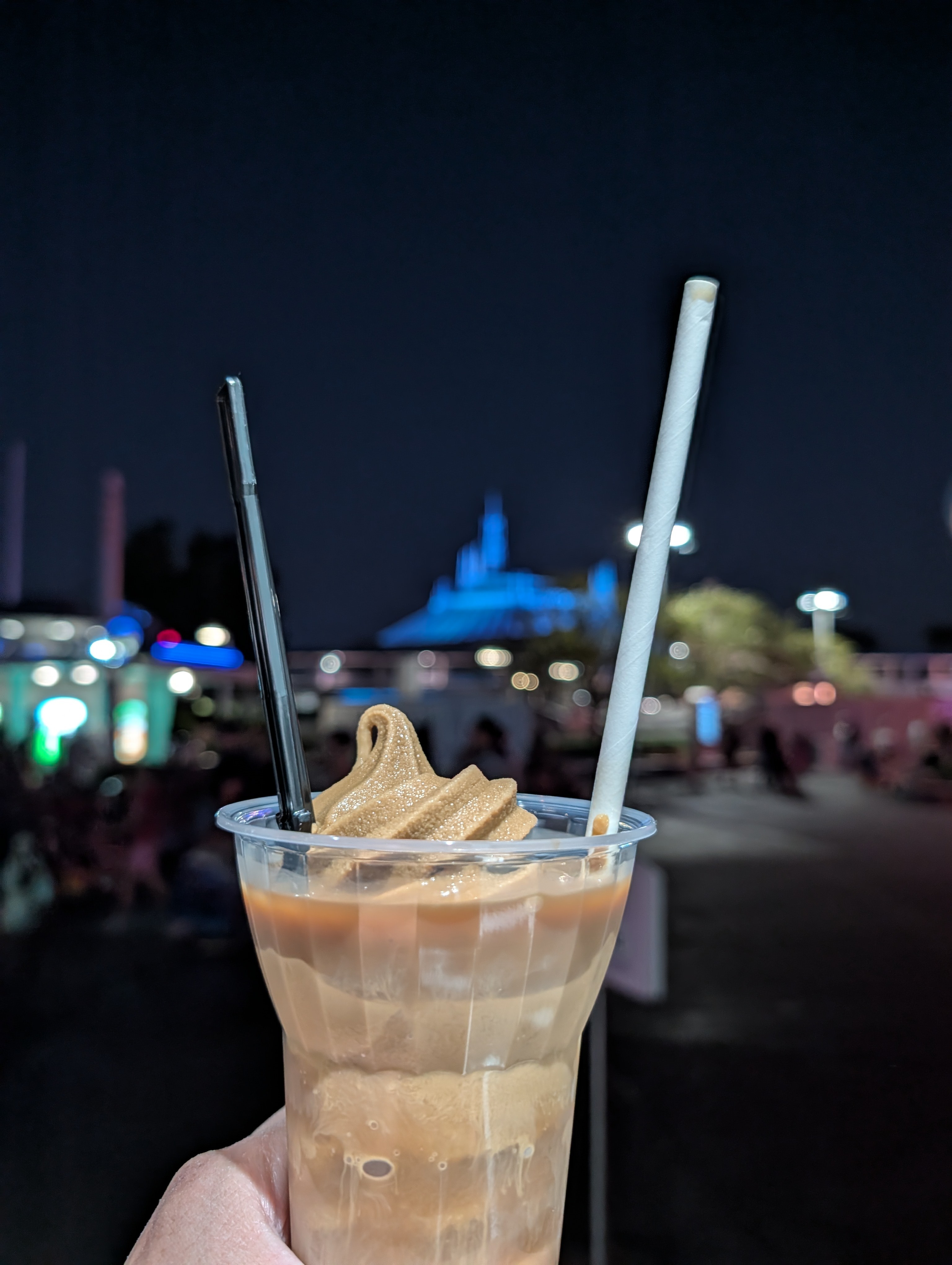 Enjoying a salted caramel cold brew float between rides