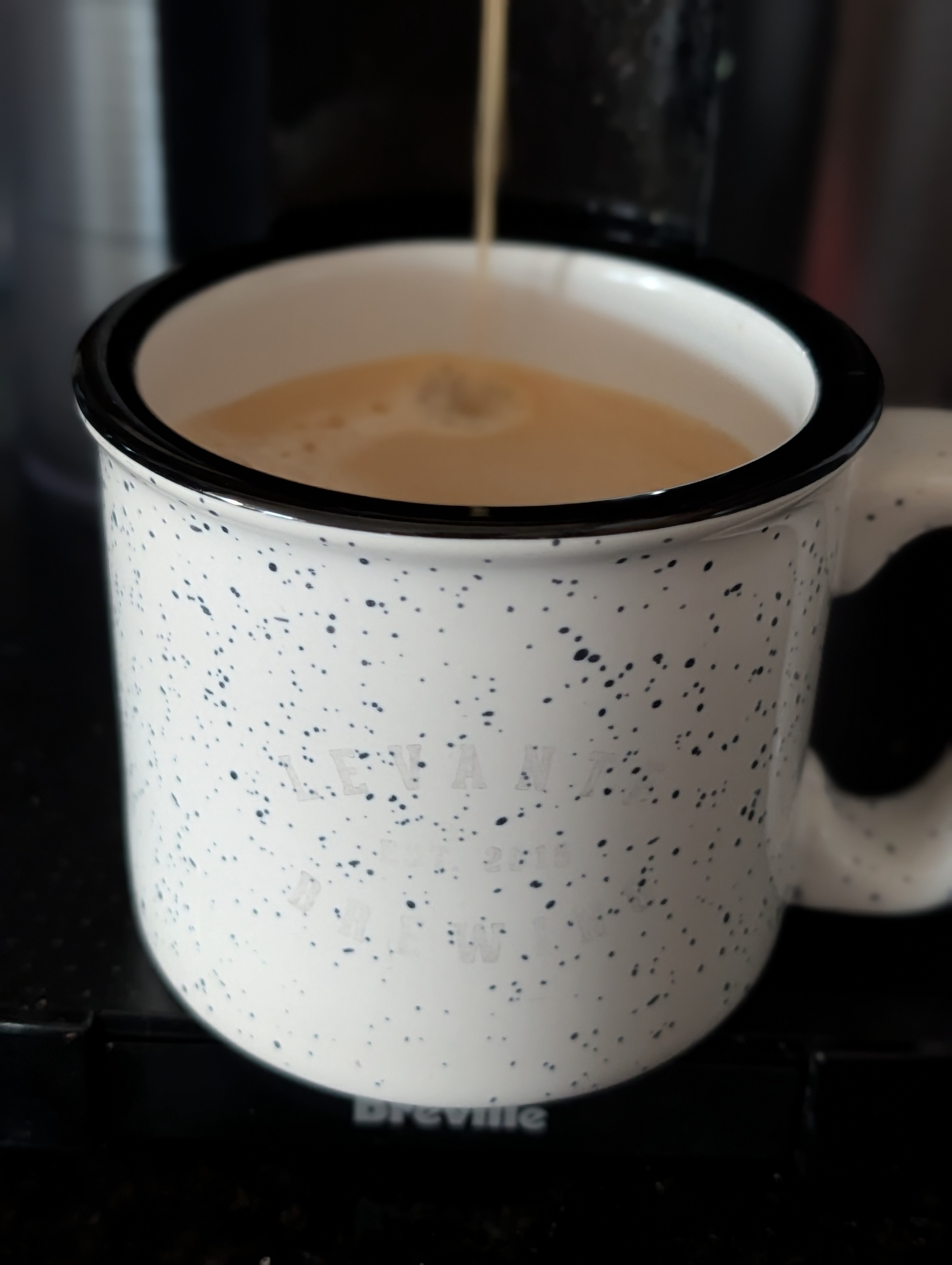 Good morning!  Finally have a slower morning to enjoy coffee.  Unfortunately the Levante logo washed away.  How's everyone doing??