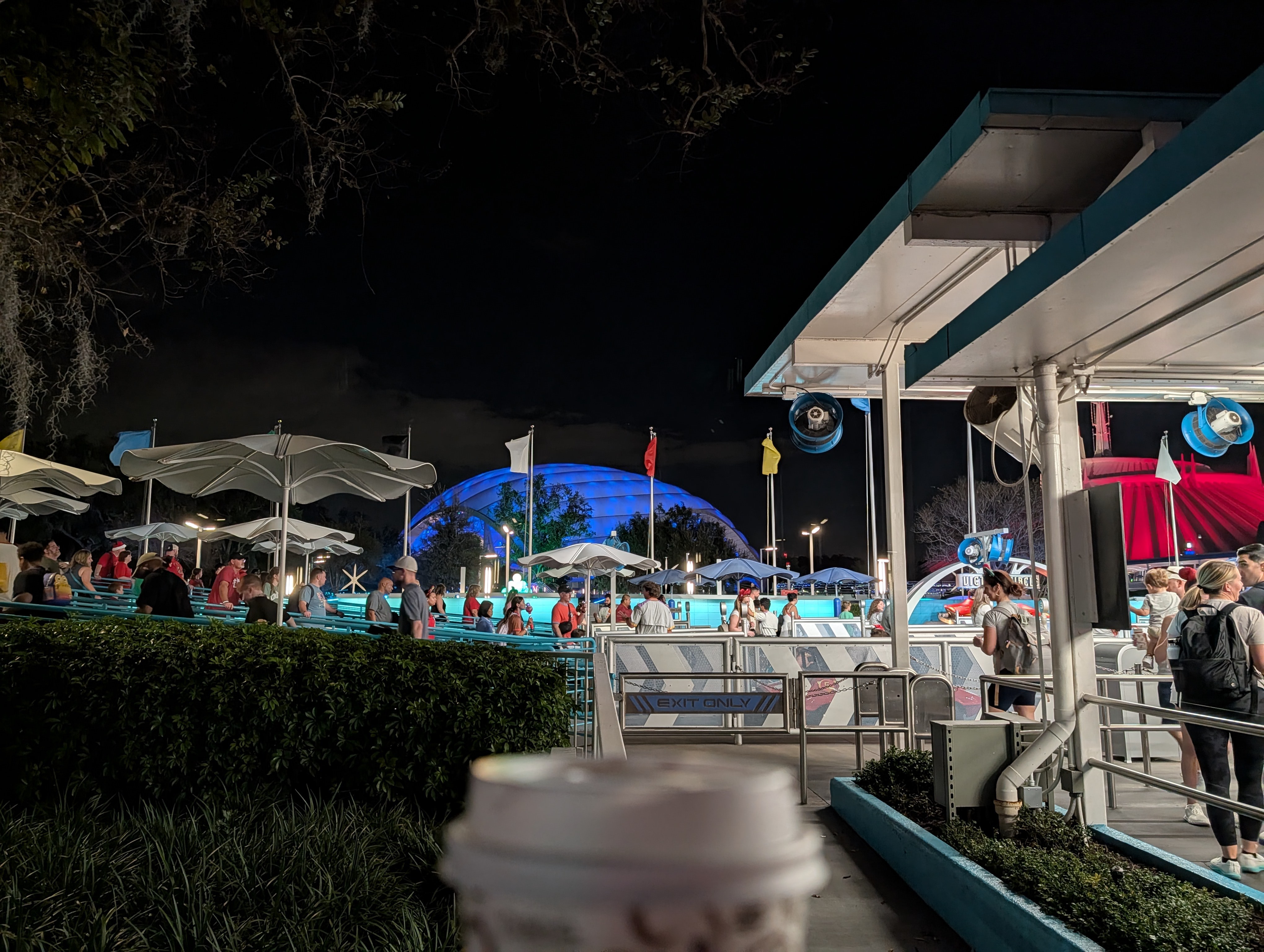 Having a hot cocoa break between rides at the Christmas party