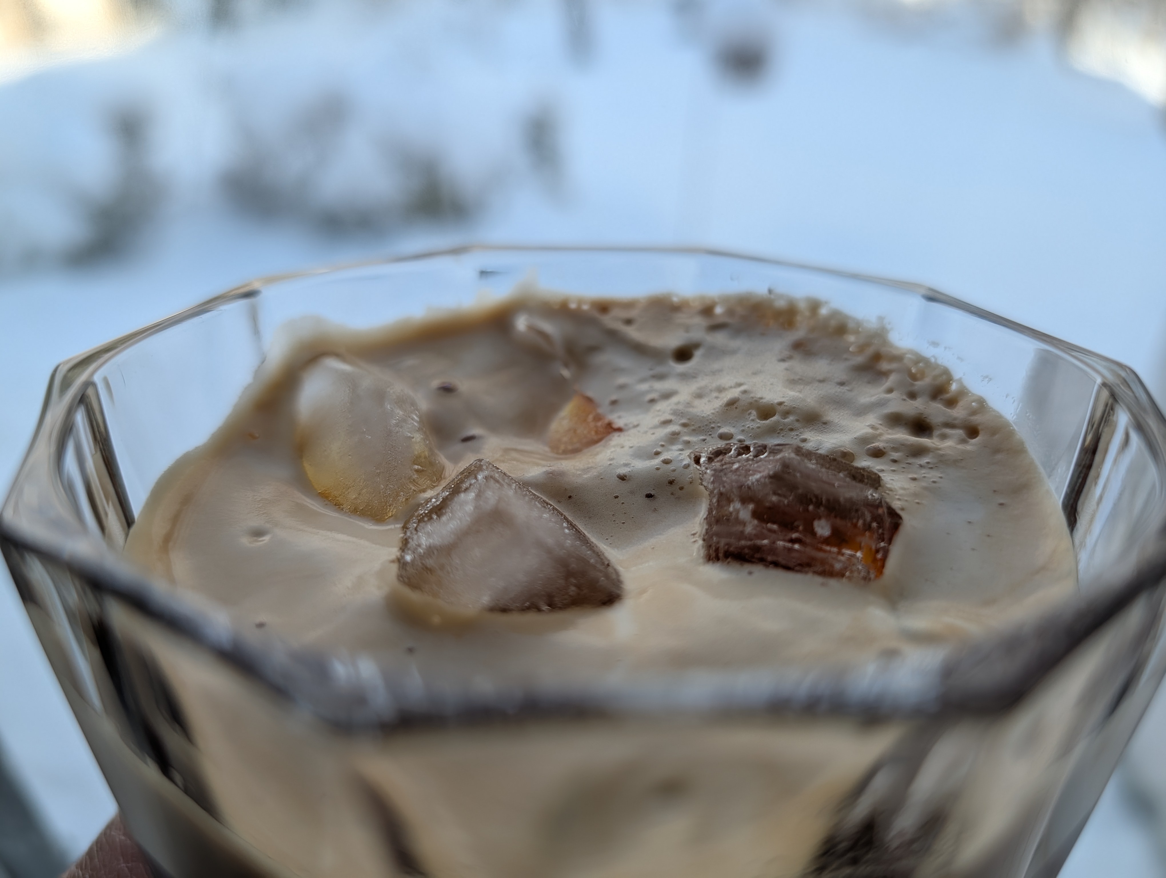 Having an iced espresso on a snowy Sunday afternoon